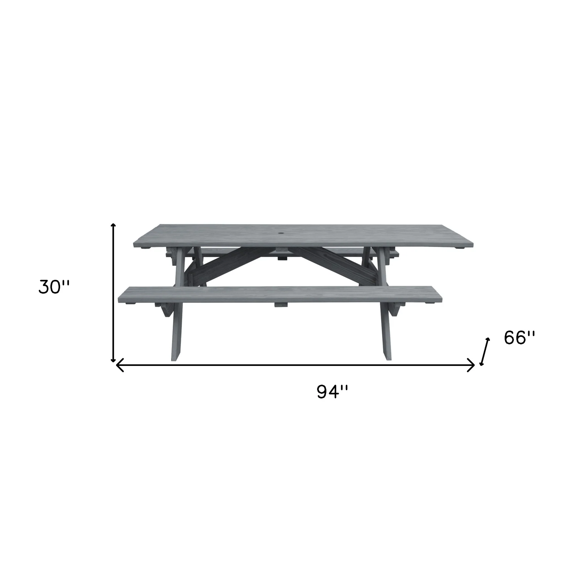Gray Solid Wood Outdoor Picnic Table Umbrella Hole By Homeroots - Image 6