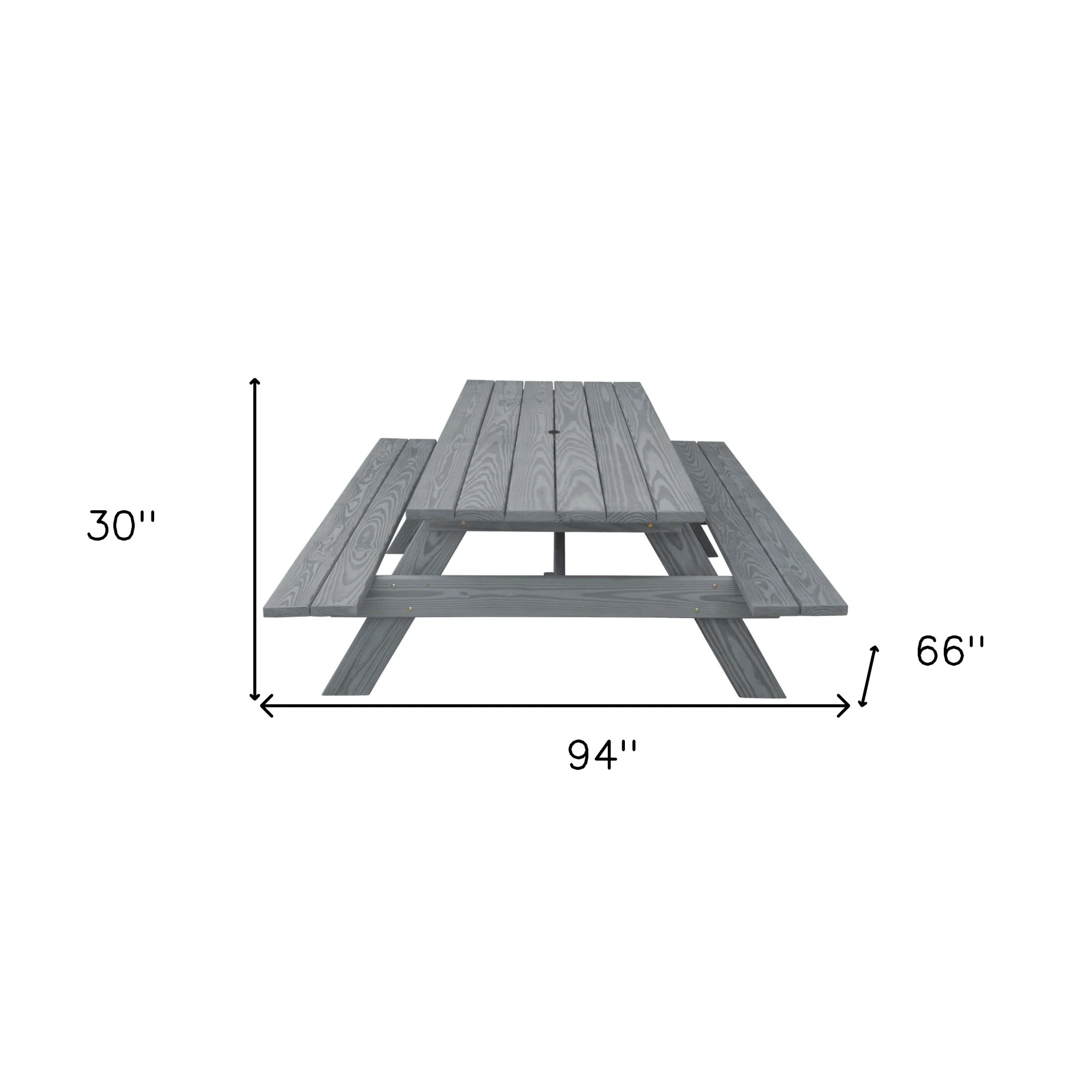 Gray Solid Wood Outdoor Picnic Table with Umbrella Hole By Homeroots - Image 4