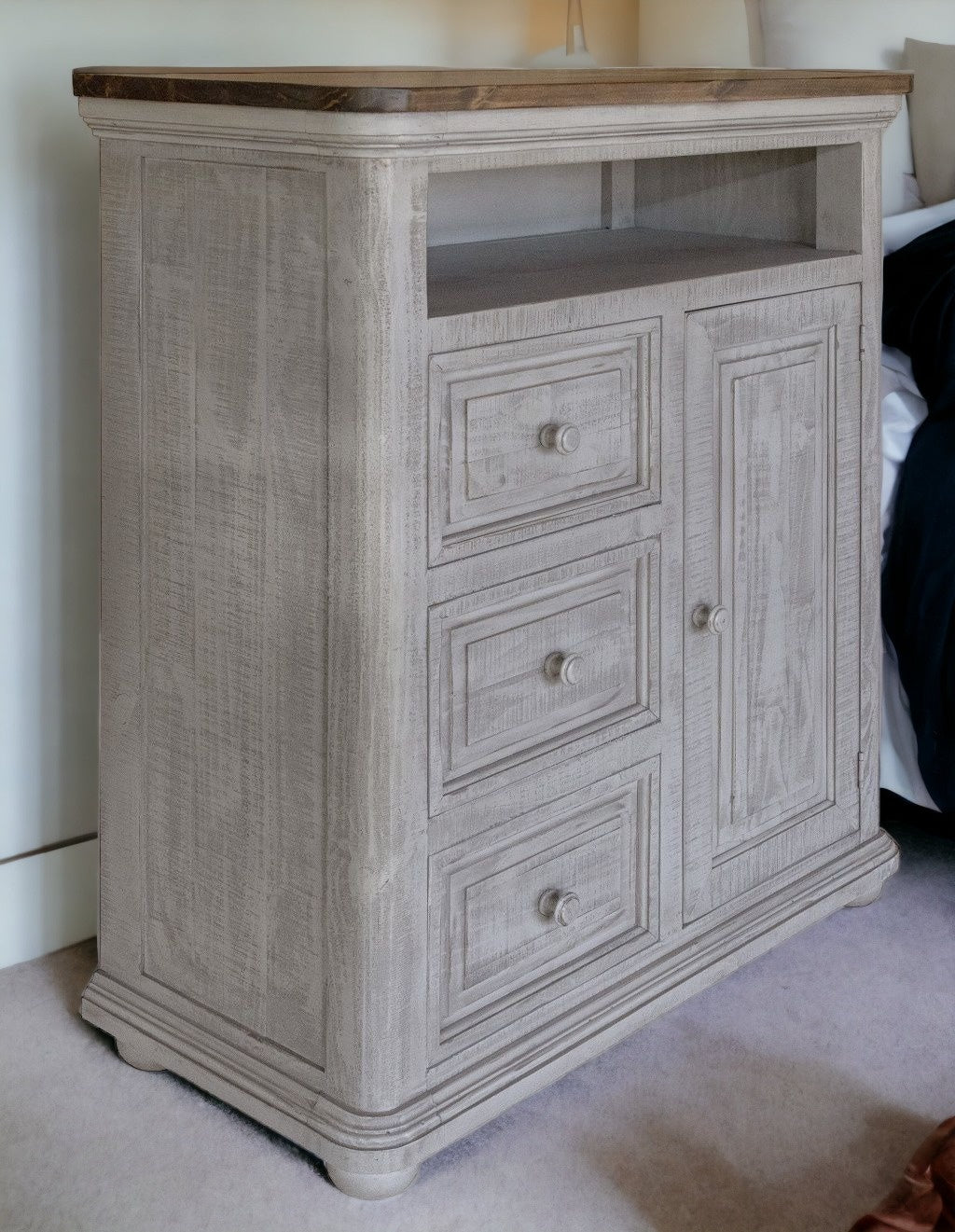 Gray Solid Wood Three Drawer Chest By Homeroots - Image 3