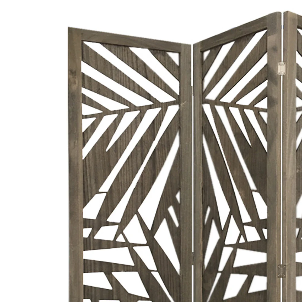 Gray Solid WoodFolding Three Panel Screen Room Divider By Homeroots - Image 3