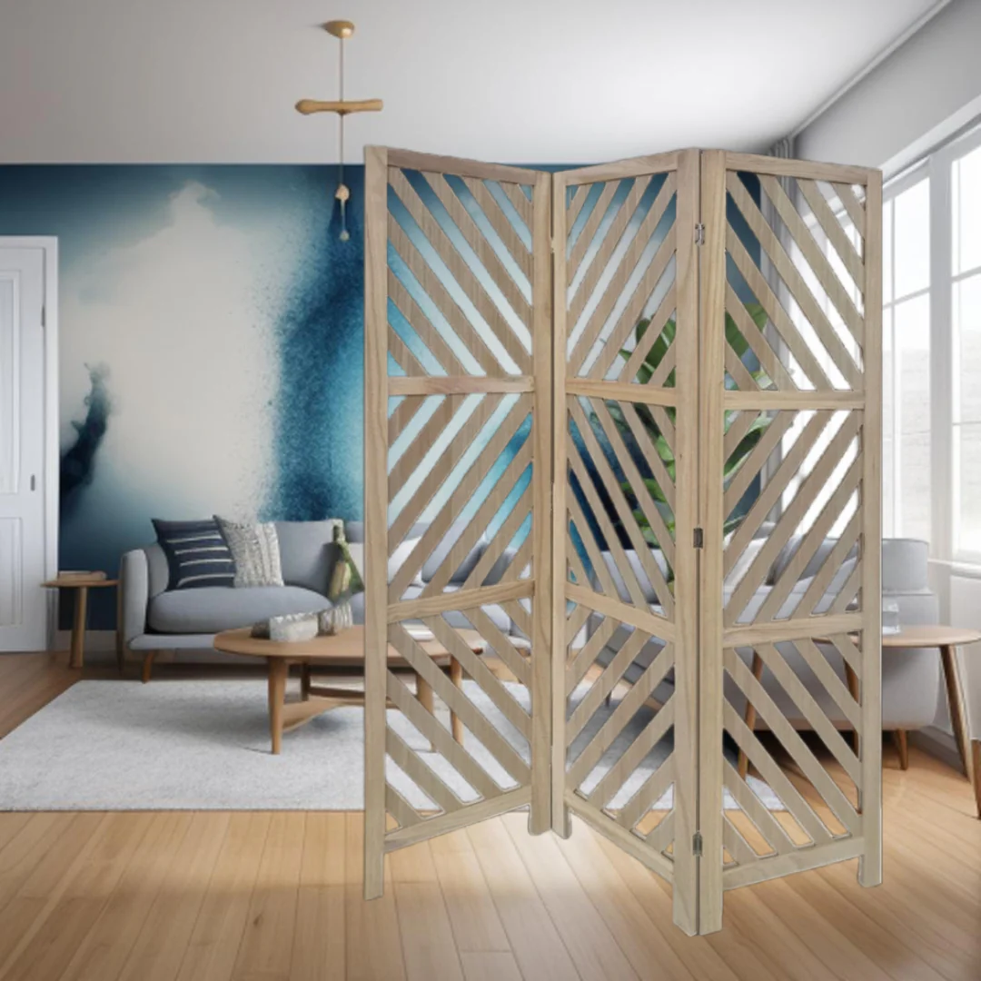 Gray Solid WoodFolding Three Panel Screen Room Divider By Homeroots - Image 9