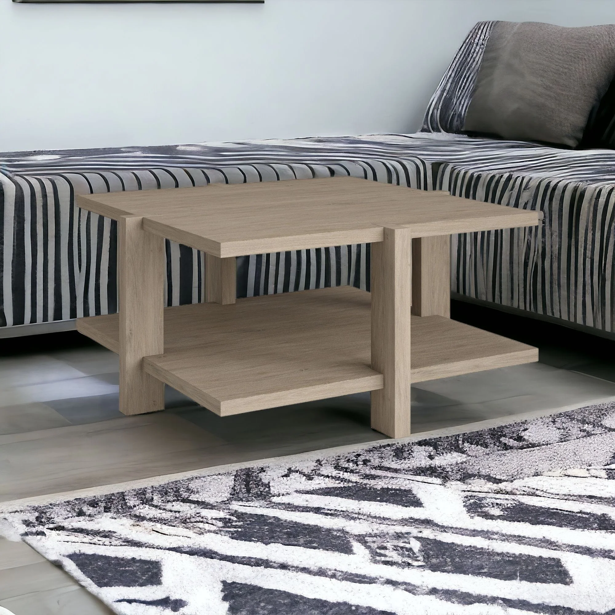 Gray Square Coffee Table With Shelf By Homeroots - Image 7
