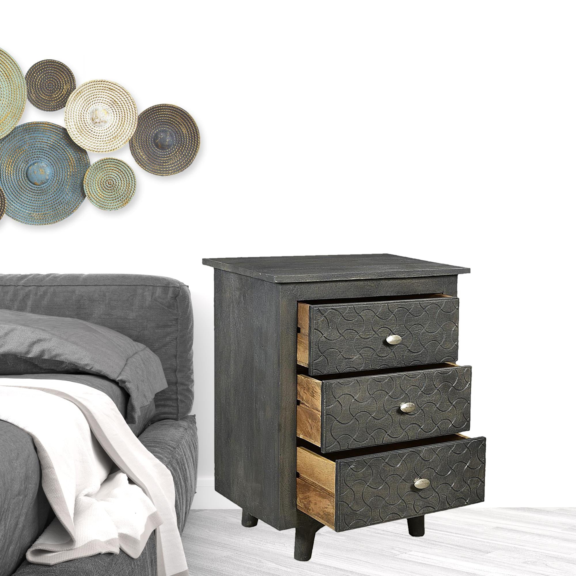 Gray Three Drawer Nightstand By Homeroots - Image 3
