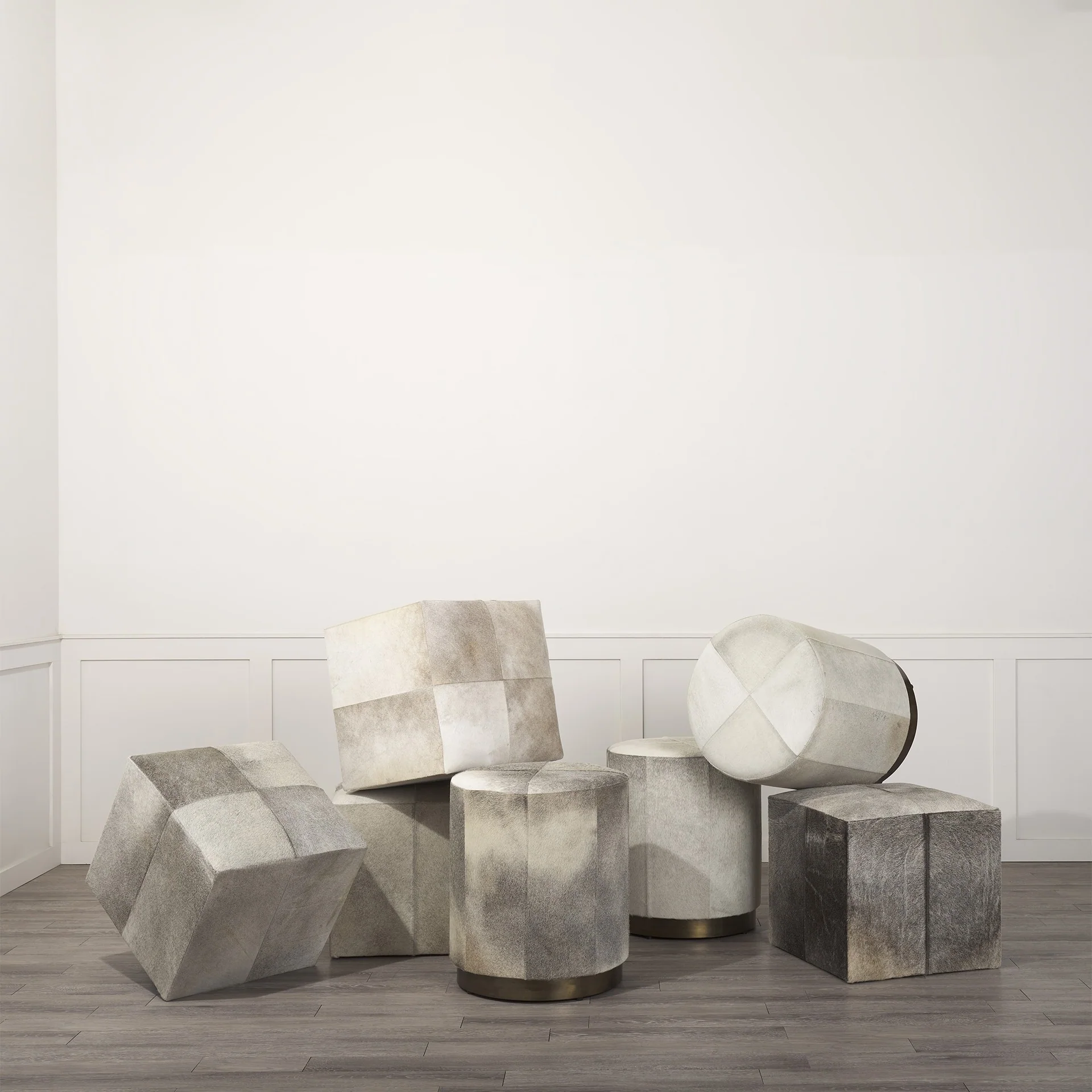 Gray Toned Cowhide Ottoman By Homeroots - Image 2