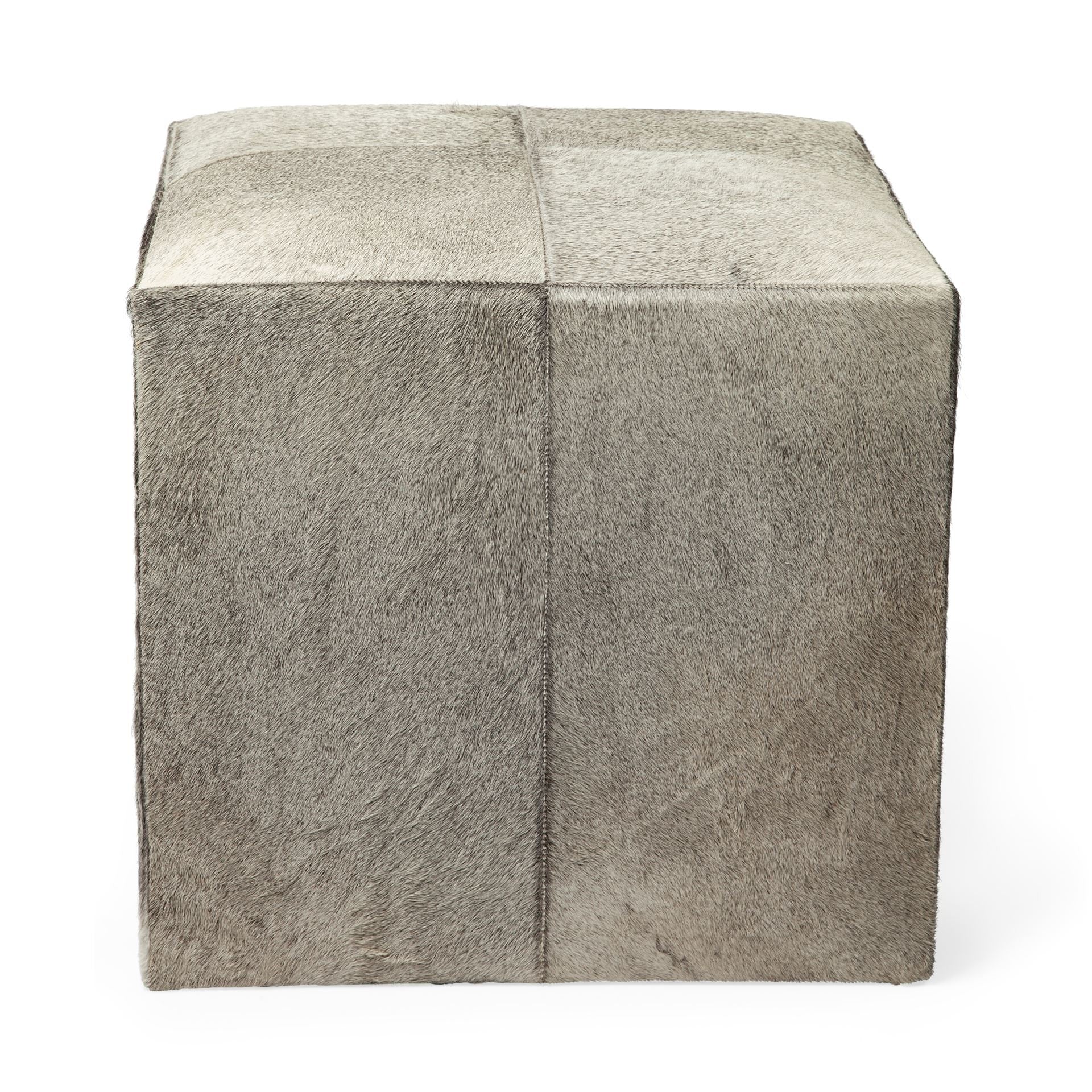 Gray Toned Cowhide Ottoman By Homeroots - Image 3