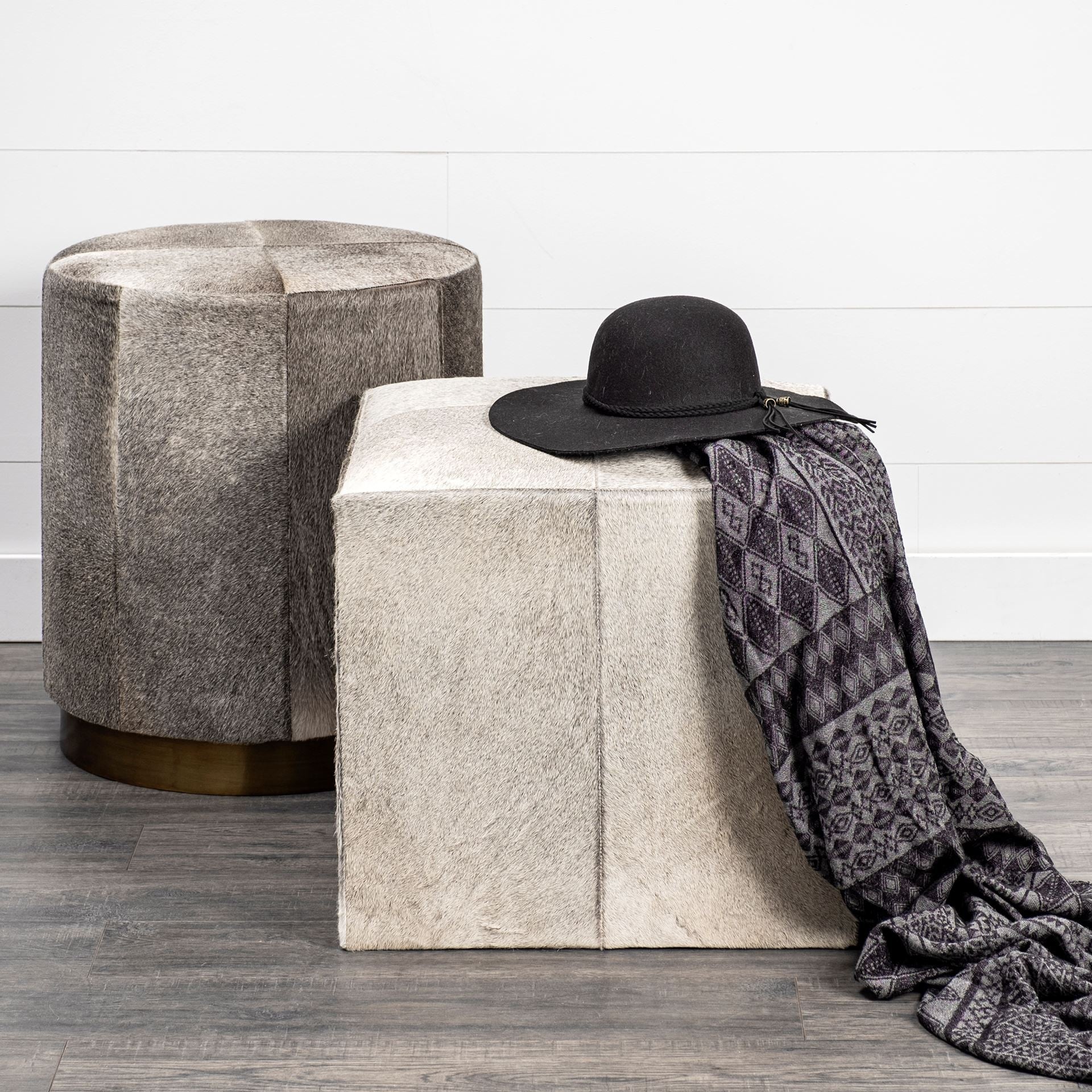 Gray Toned Cowhide Ottoman By Homeroots - Image 9