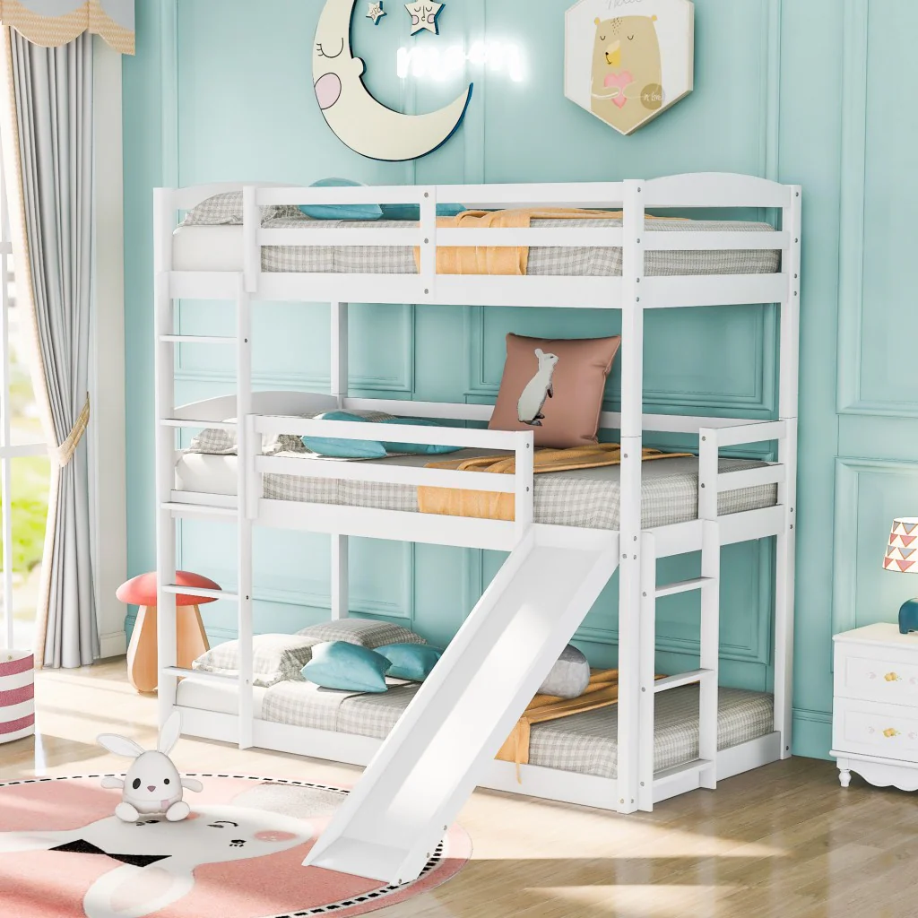 Gray Triple Bunk Twin Sized Bed With Slide By Homeroots - Image 10