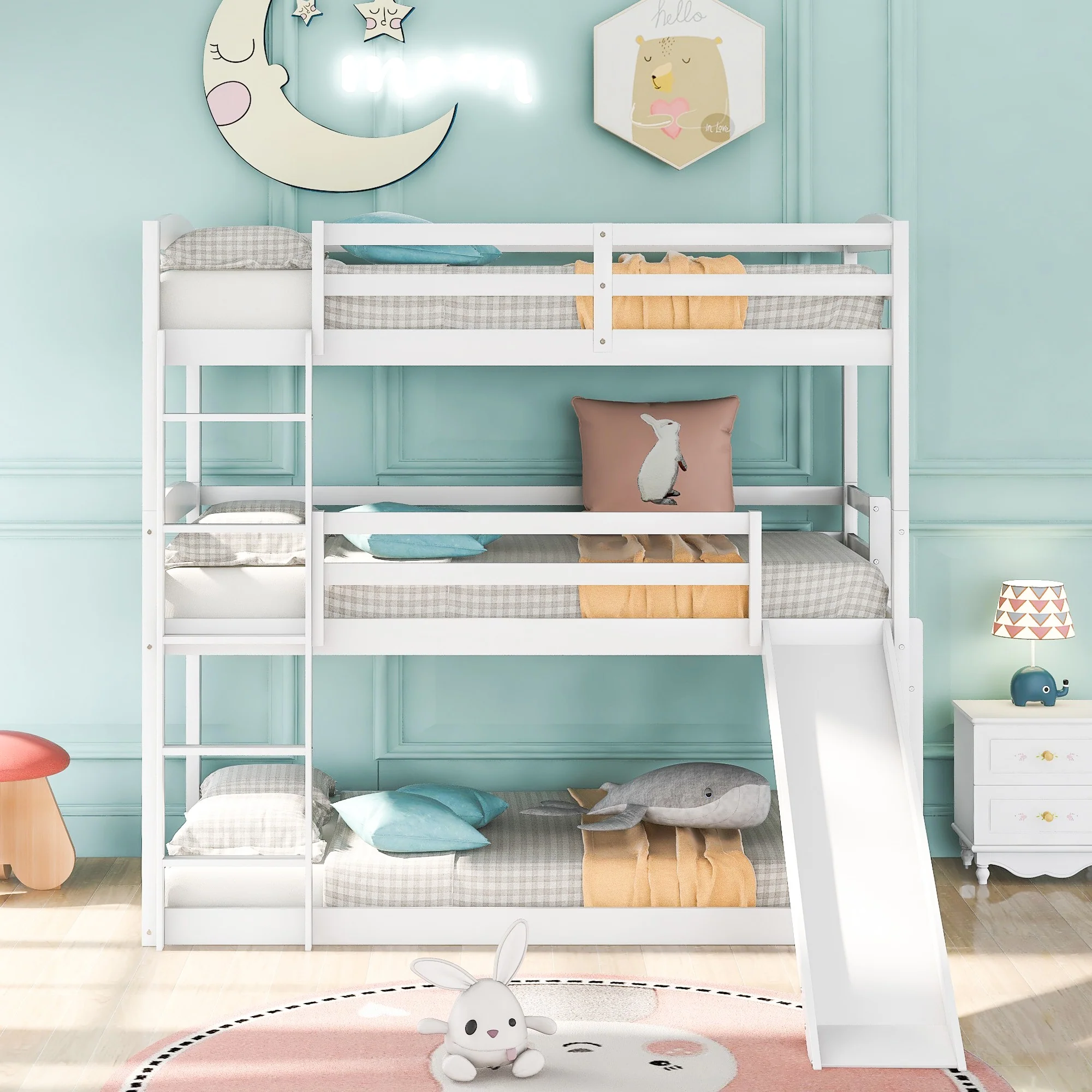 Gray Triple Bunk Twin Sized Bed With Slide By Homeroots - Image 11