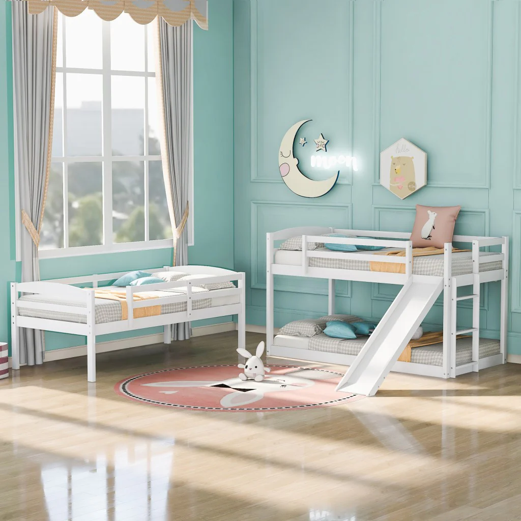 Gray Triple Bunk Twin Sized Bed With Slide By Homeroots - Image 12