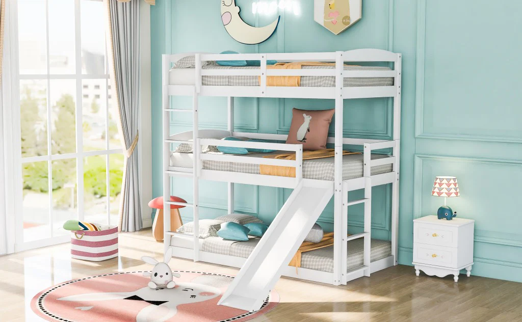 Gray Triple Bunk Twin Sized Bed With Slide By Homeroots - Image 13