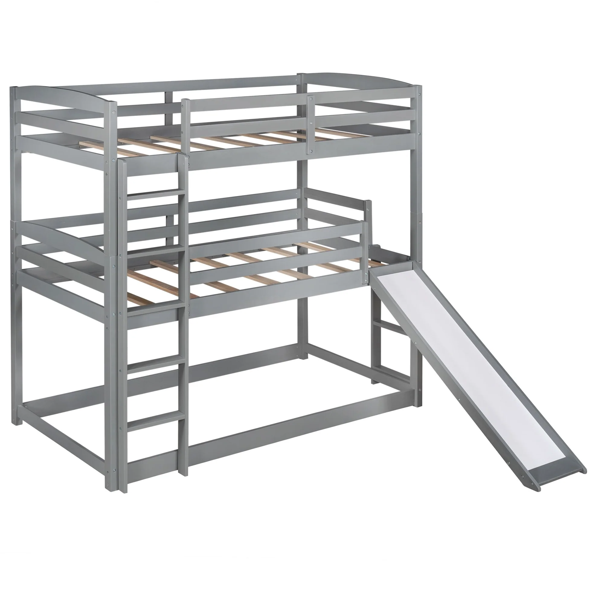 Gray Triple Bunk Twin Sized Bed With Slide By Homeroots - Image 5