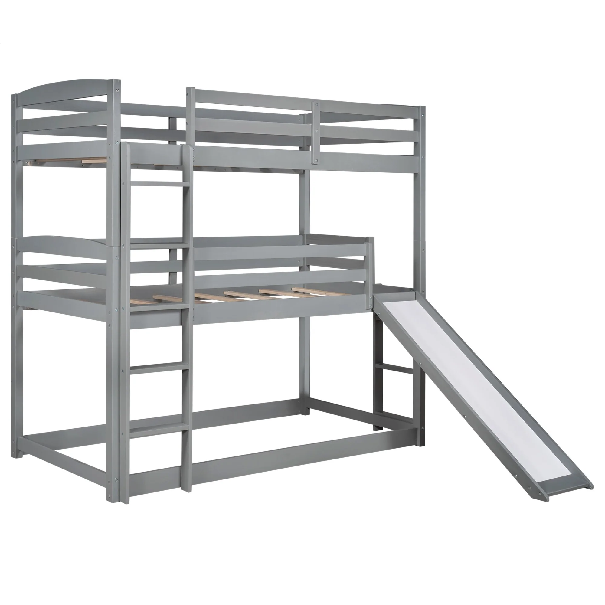 Gray Triple Bunk Twin Sized Bed With Slide By Homeroots - Image 6