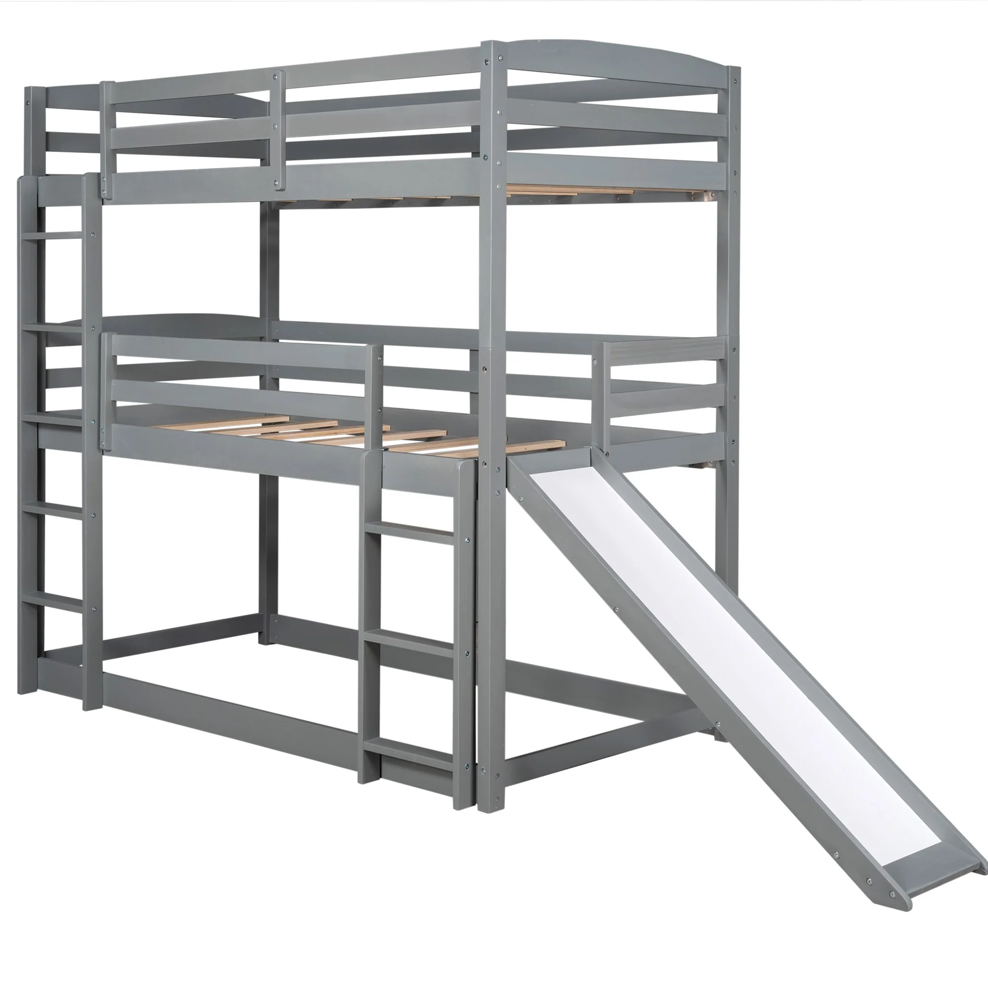 Gray Triple Bunk Twin Sized Bed With Slide By Homeroots - Image 7