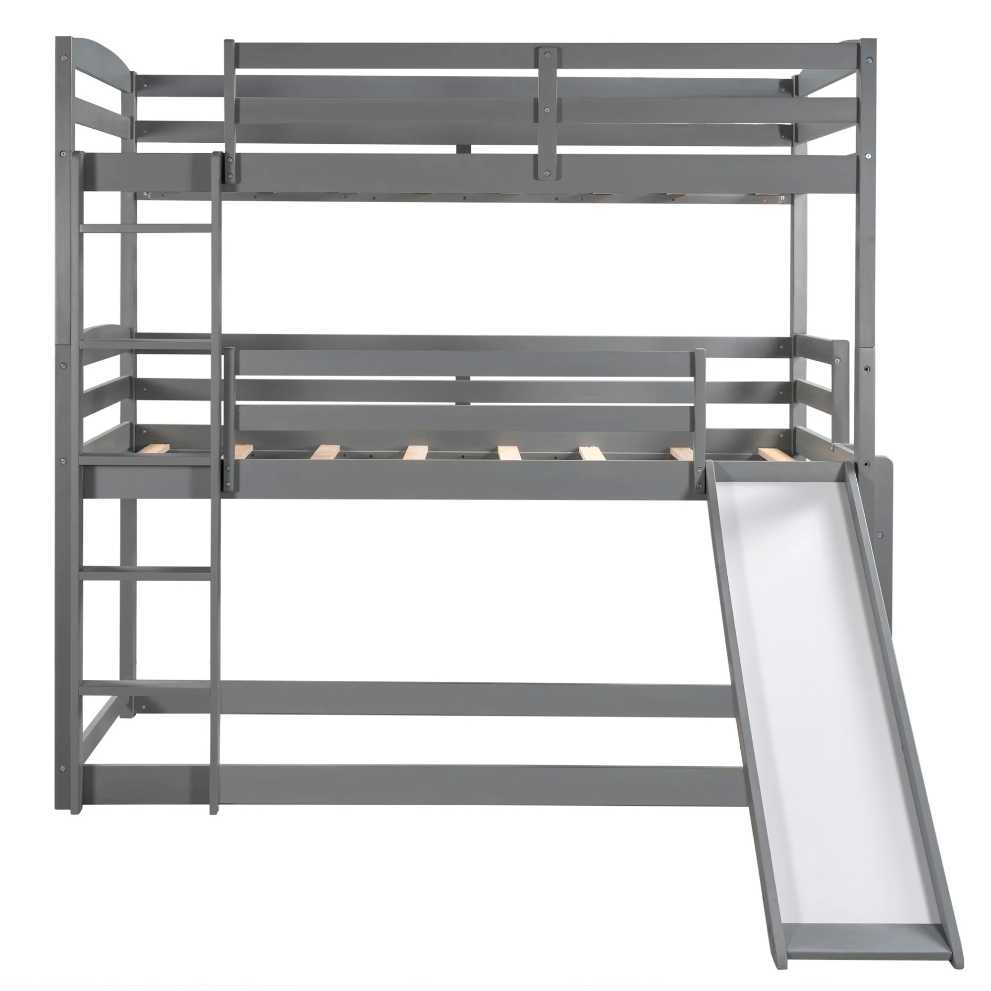 Gray Triple Bunk Twin Sized Bed With Slide By Homeroots - Image 8