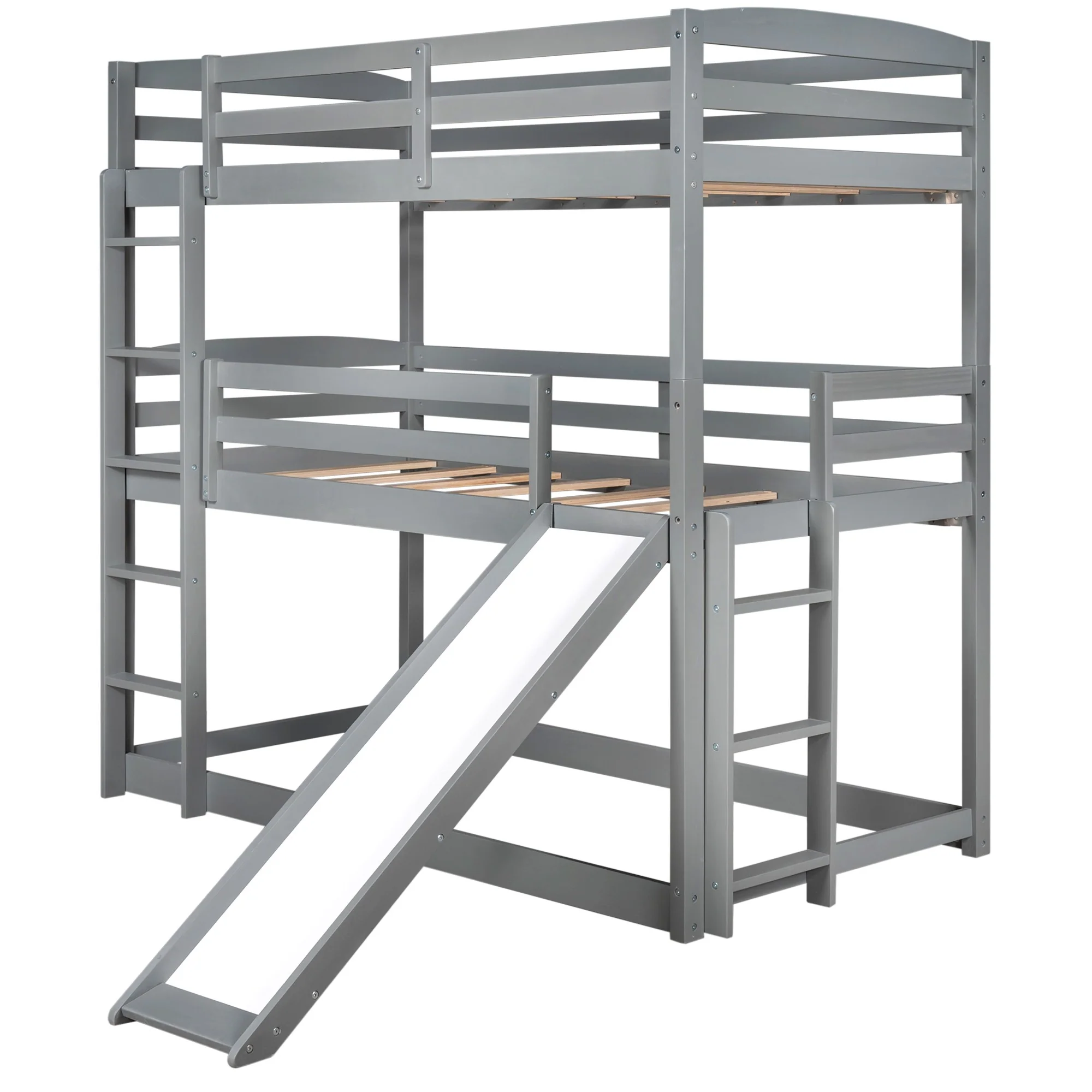 Gray Triple Bunk Twin Sized Bed With Slide By Homeroots - Image 9