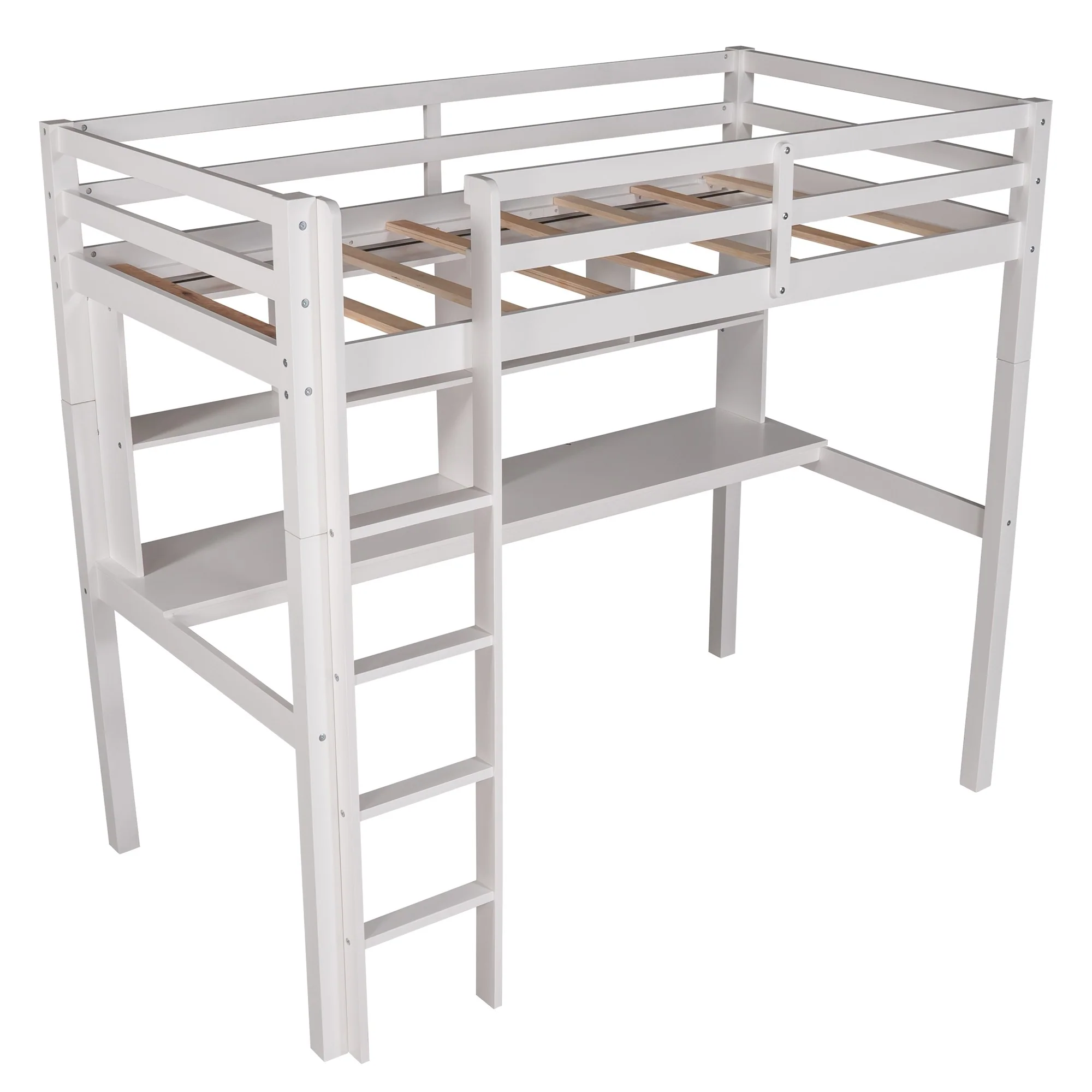 Gray Twin Loft Bed With Desk And Shelves By Homeroots - Image 13
