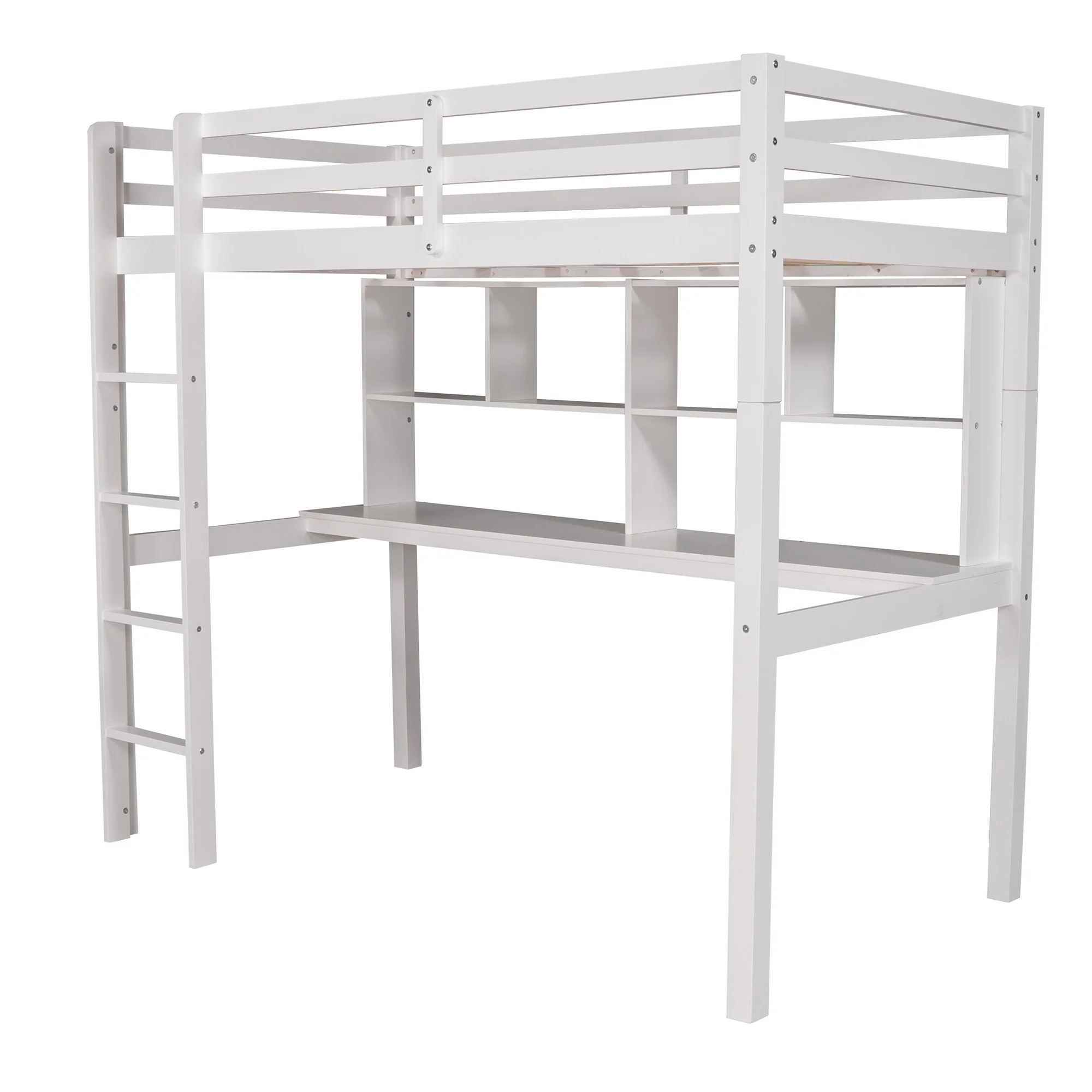 Gray Twin Loft Bed With Desk And Shelves By Homeroots - Image 15