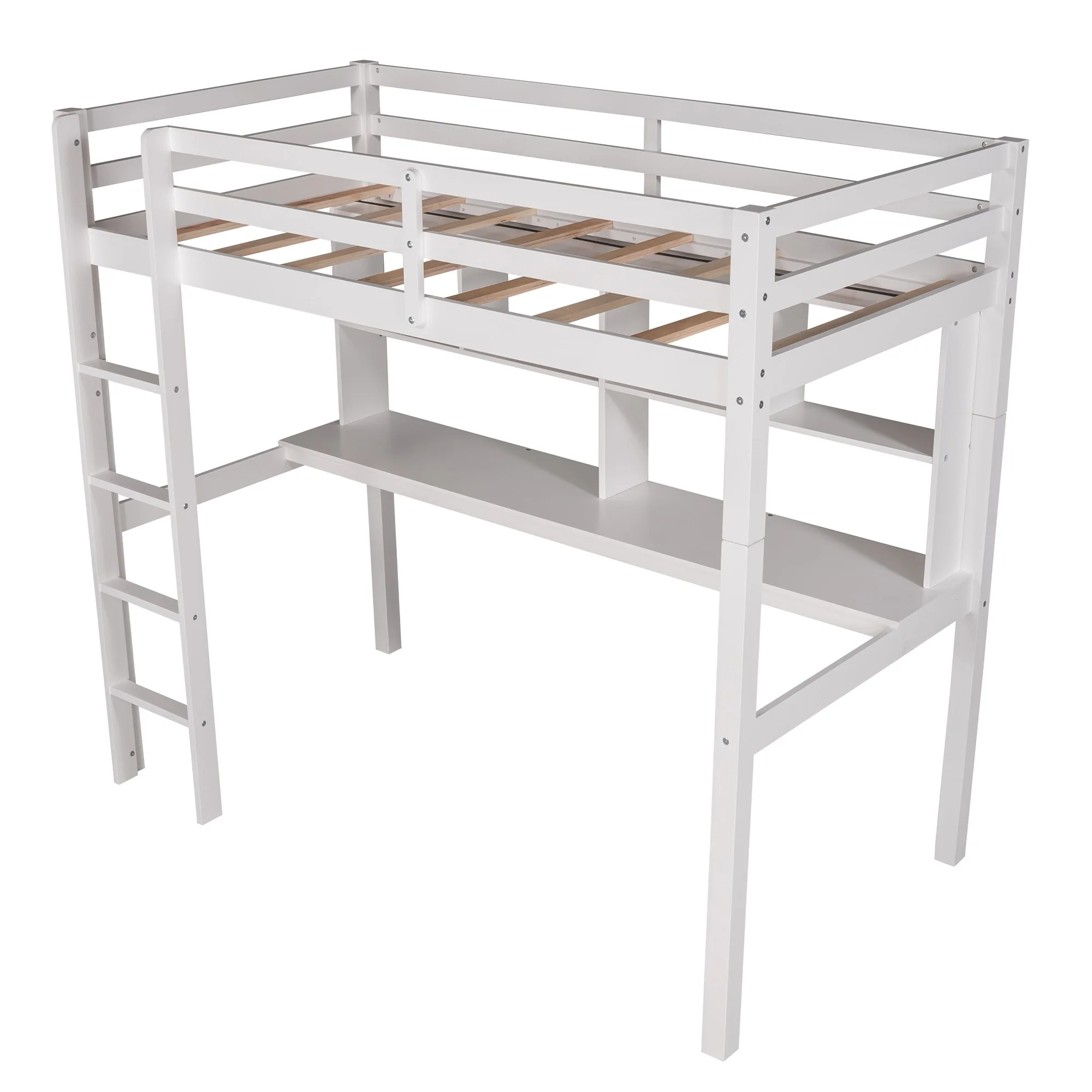 Gray Twin Loft Bed With Desk And Shelves By Homeroots - Image 16