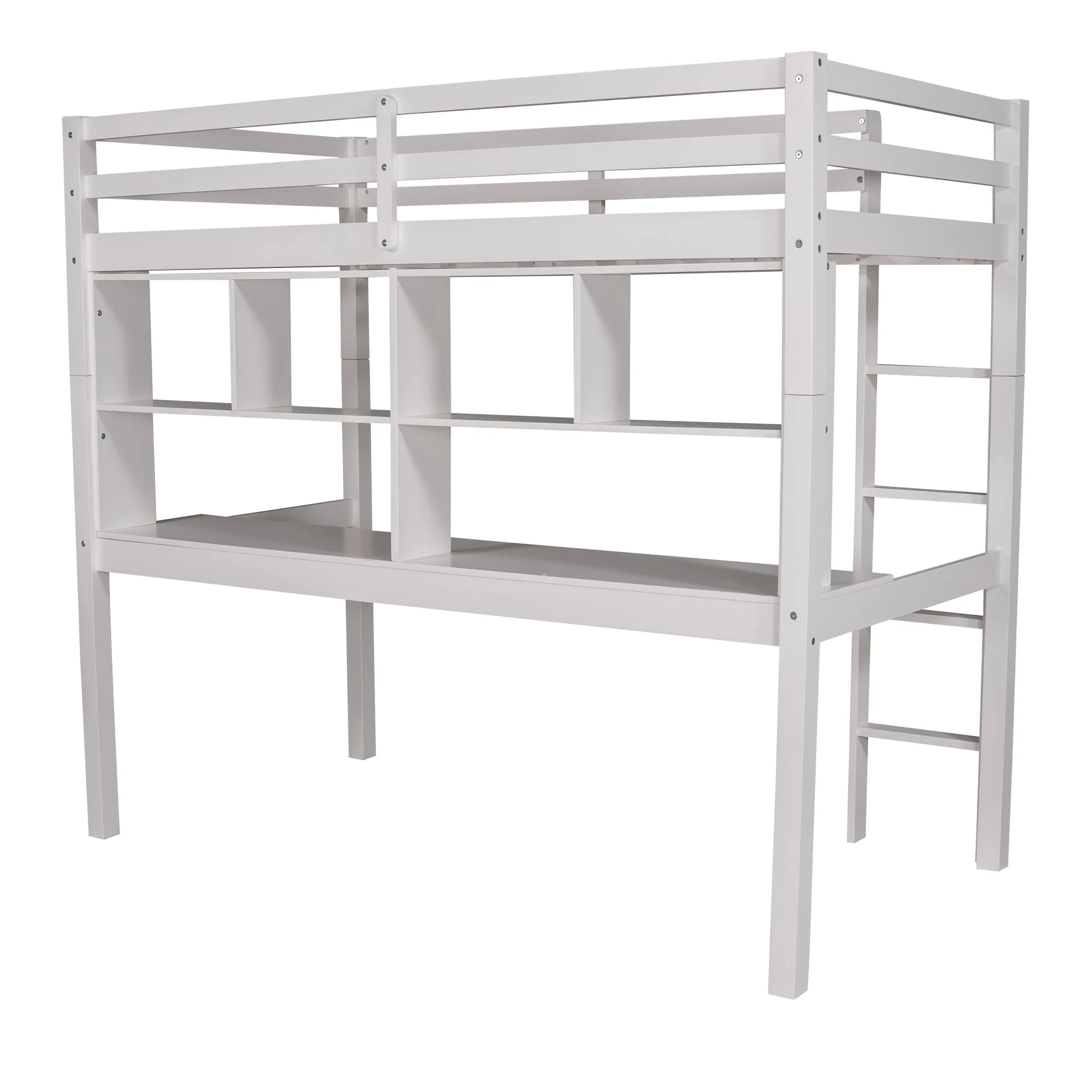 Gray Twin Loft Bed With Desk And Shelves By Homeroots - Image 17