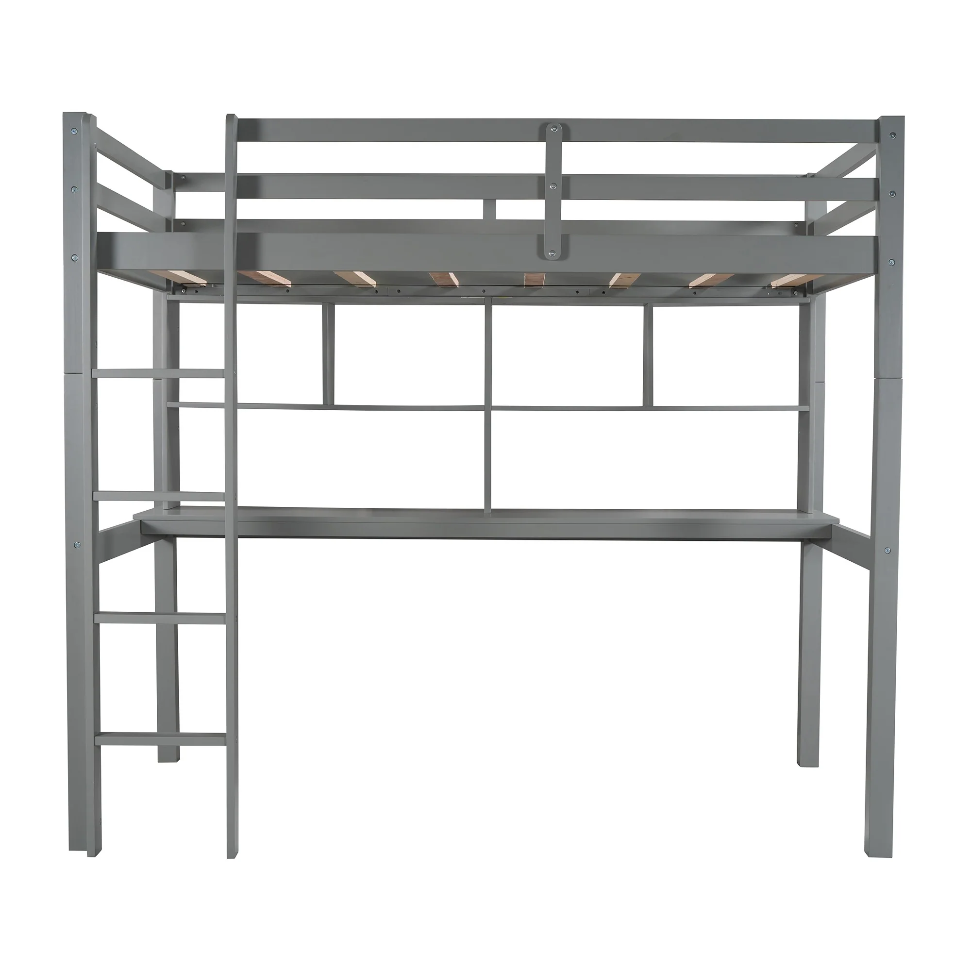Gray Twin Loft Bed With Desk And Shelves By Homeroots - Image 4