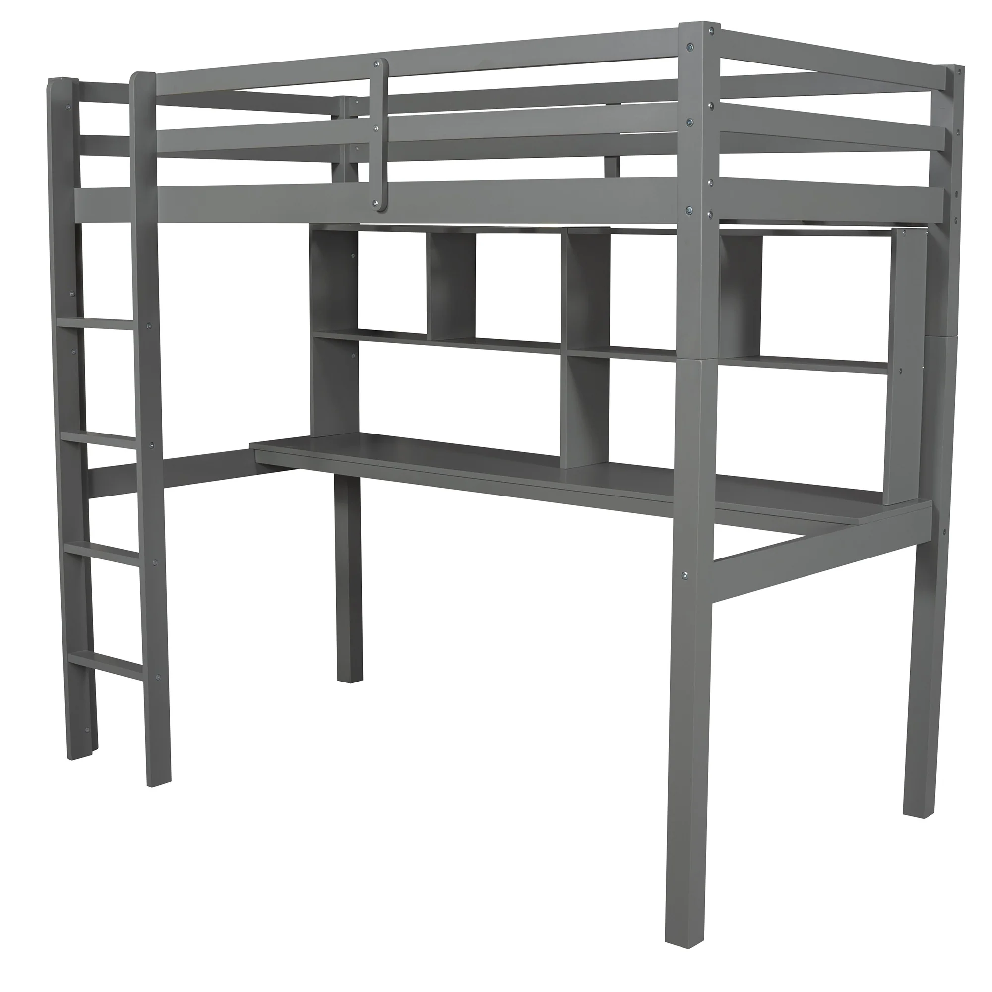 Gray Twin Loft Bed With Desk And Shelves By Homeroots - Image 5