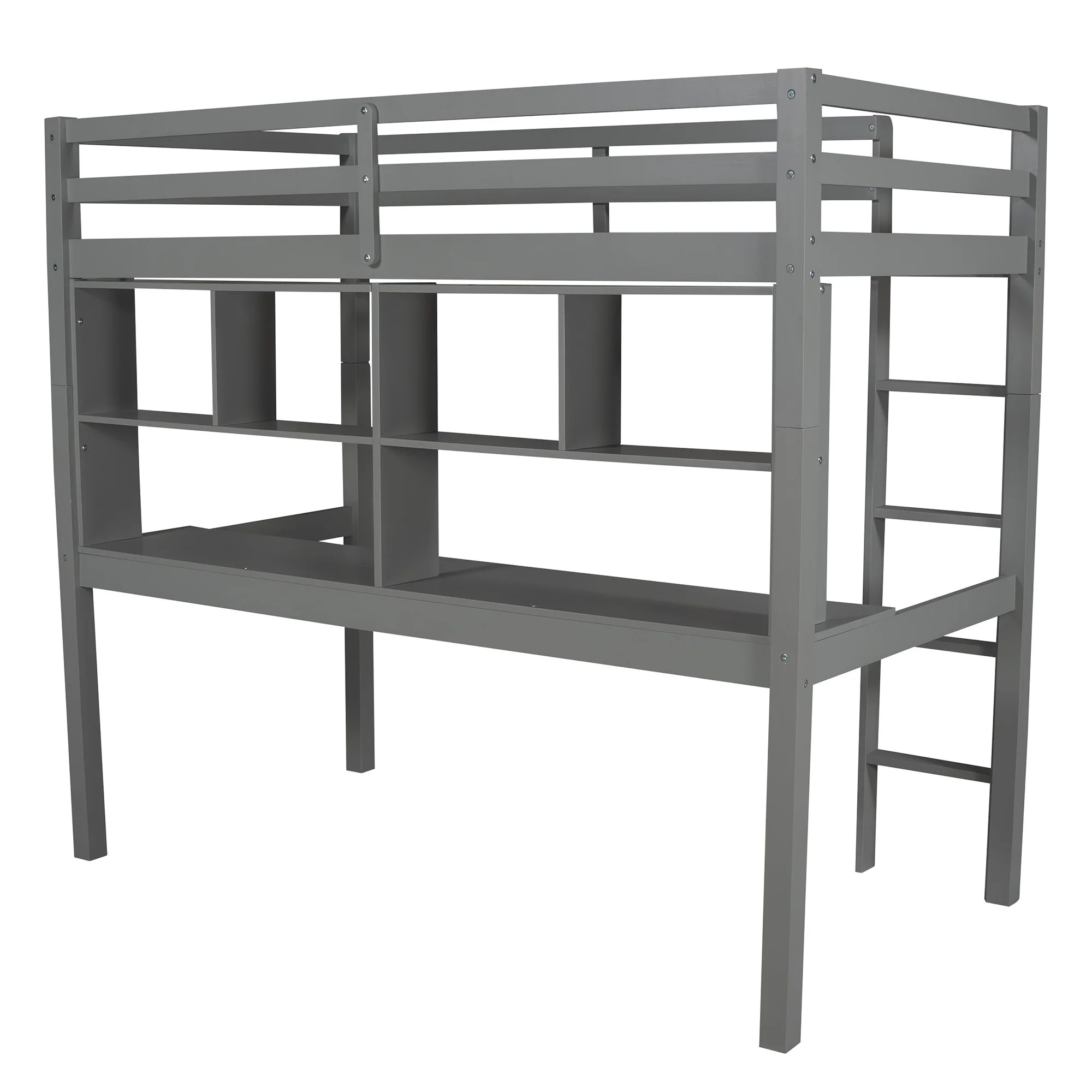 Gray Twin Loft Bed With Desk And Shelves By Homeroots - Image 7