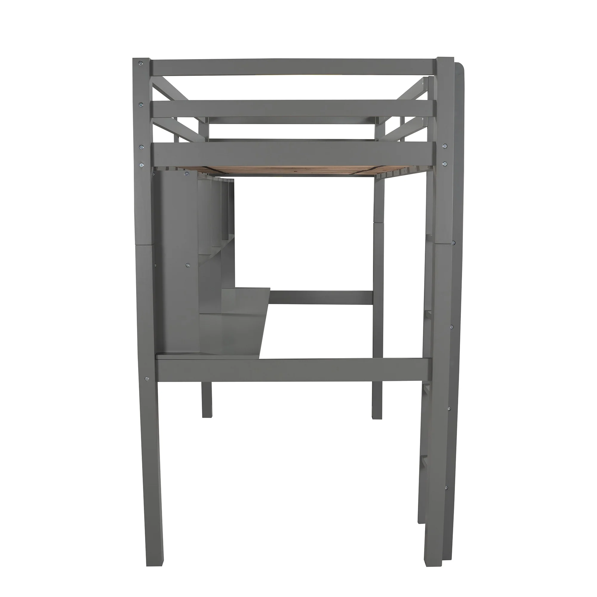 Gray Twin Loft Bed With Desk And Shelves By Homeroots - Image 8