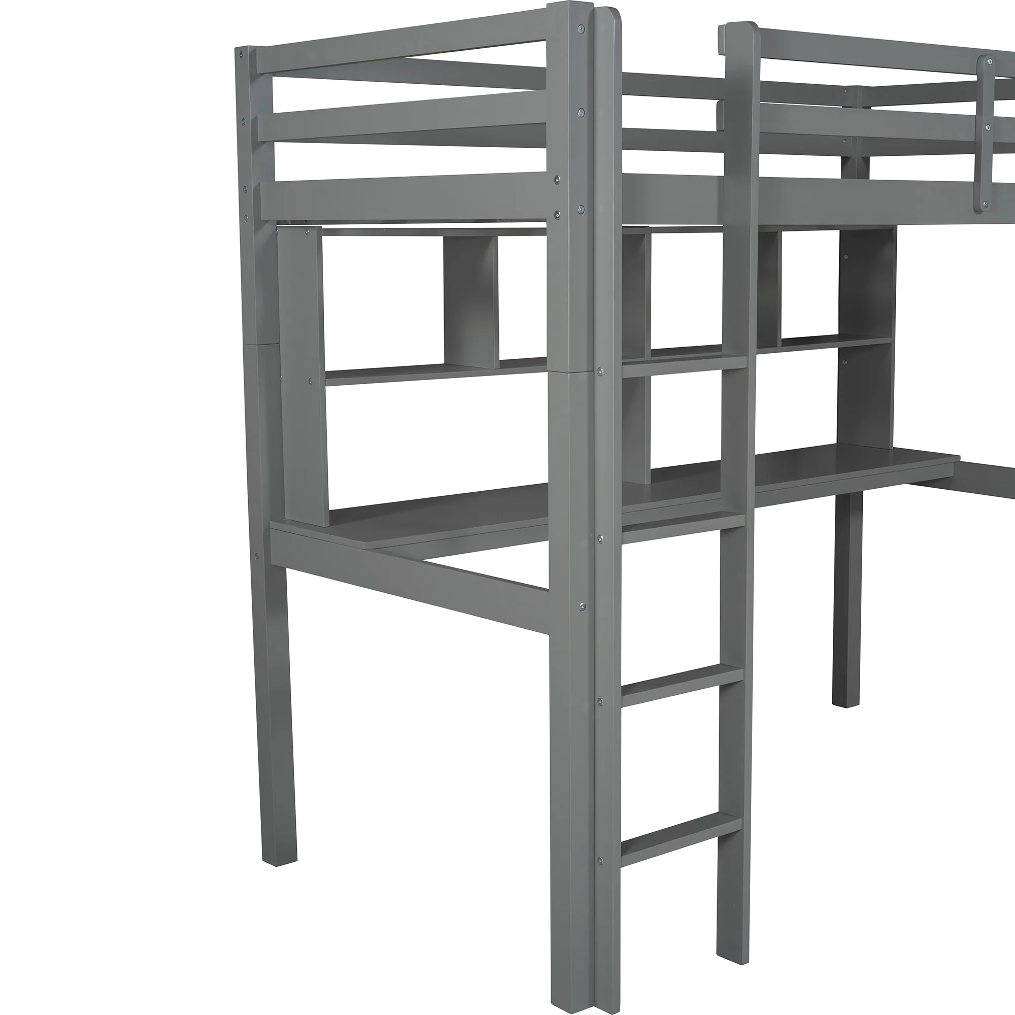 Gray Twin Loft Bed With Desk And Shelves By Homeroots - Image 9