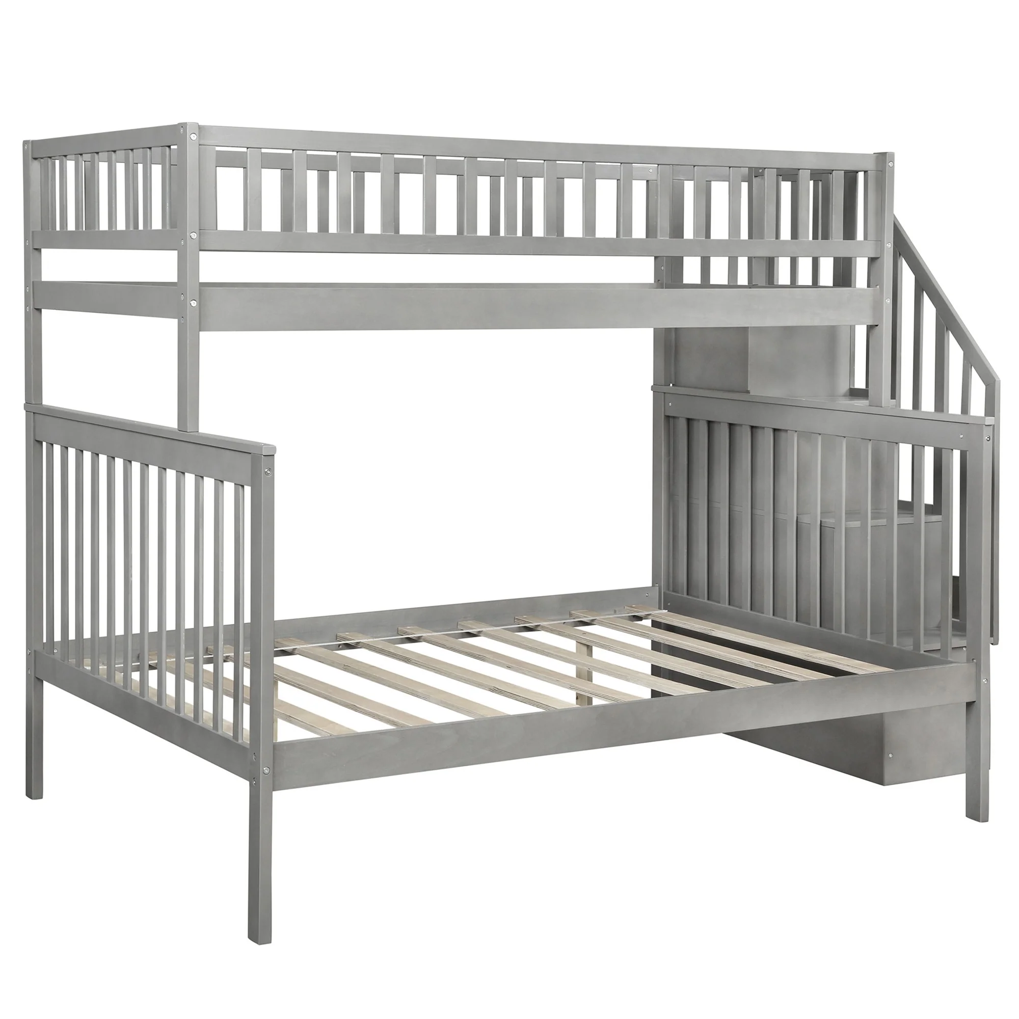 Gray Twin Over Full Farmhouse Style Bunk Bed With Staircase By Homeroots - Image 5