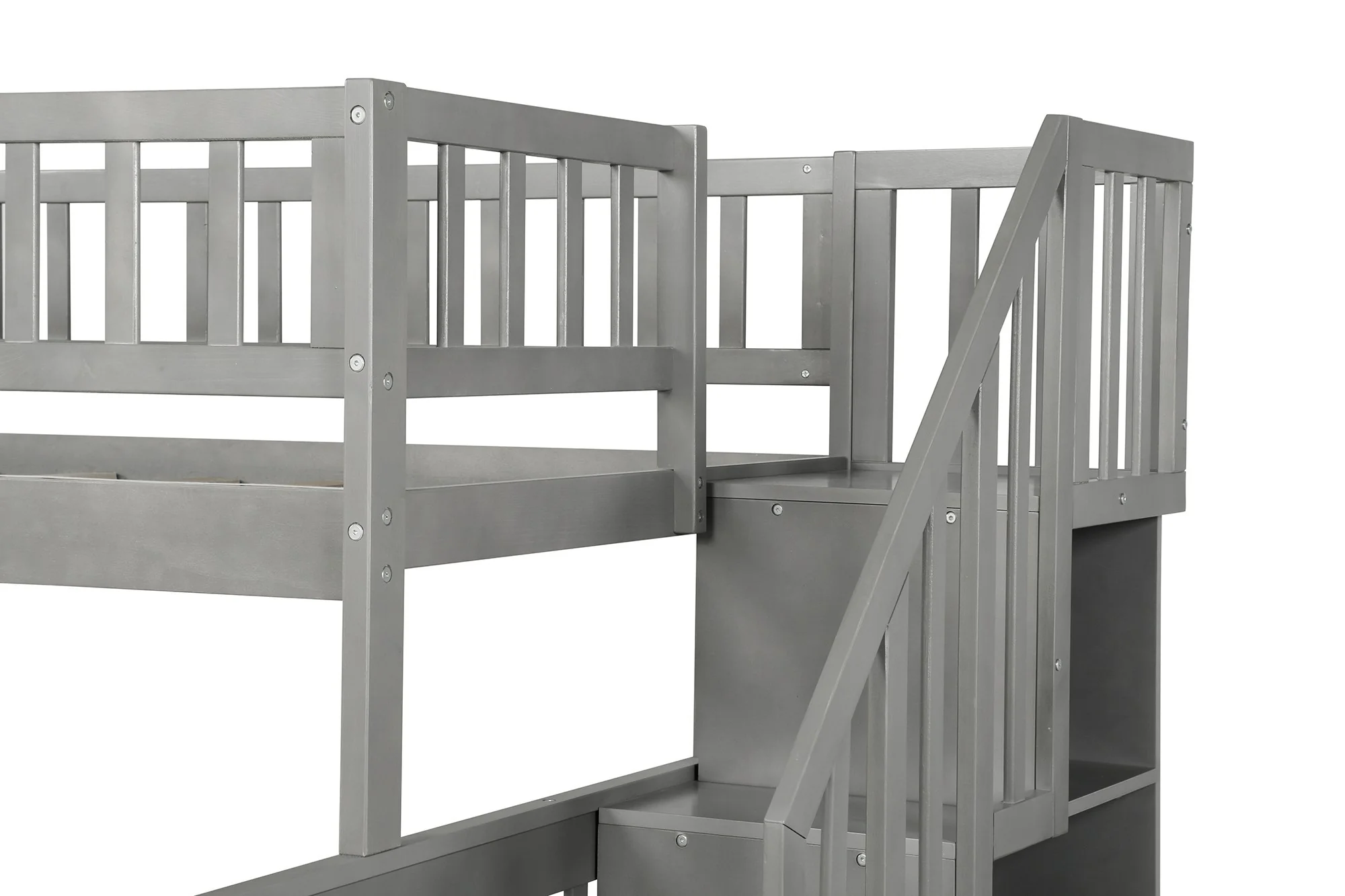 Gray Twin Over Full Farmhouse Style Bunk Bed With Staircase By Homeroots - Image 6