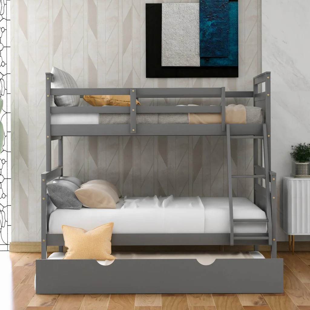 Gray Twin Over Full Size Bunk Bed With Trundle By Homeroots - Image 3