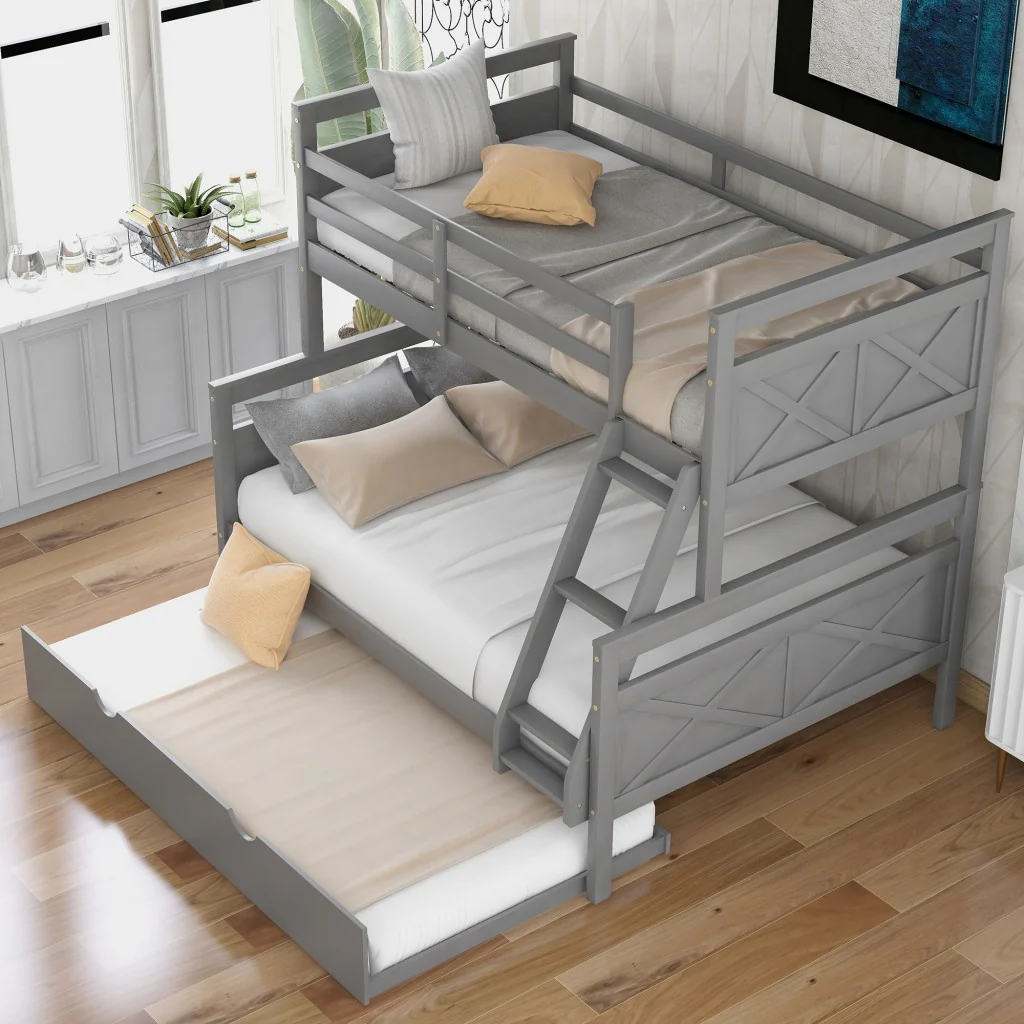 Gray Twin Over Full Size Bunk Bed With Trundle By Homeroots - Image 4