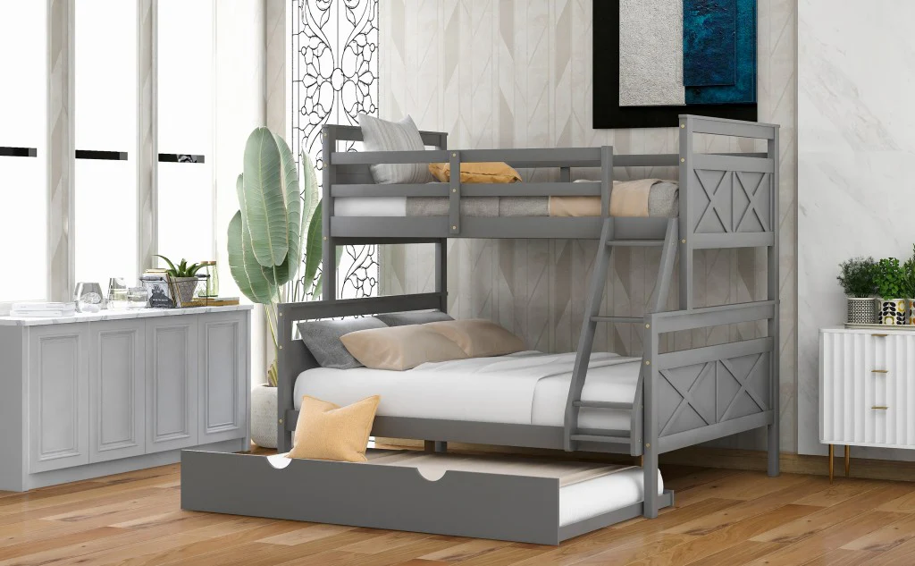 Gray Twin Over Full Size Bunk Bed With Trundle By Homeroots - Image 5