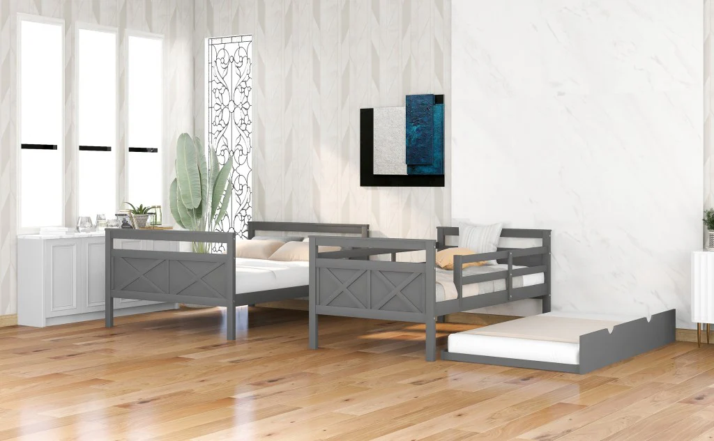 Gray Twin Over Full Size Bunk Bed With Trundle By Homeroots - Image 6