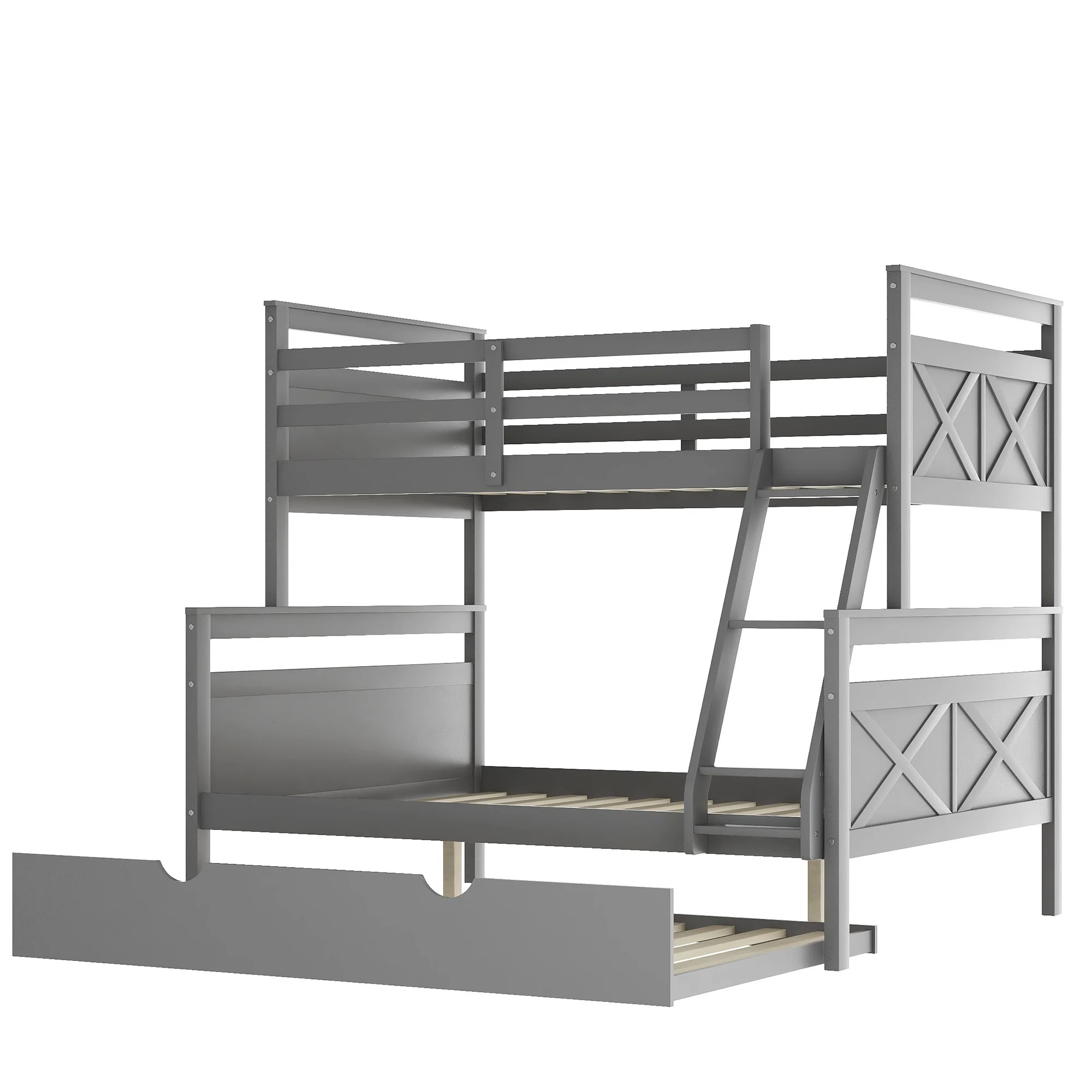 Gray Twin Over Full Size Bunk Bed With Trundle By Homeroots - Image 7