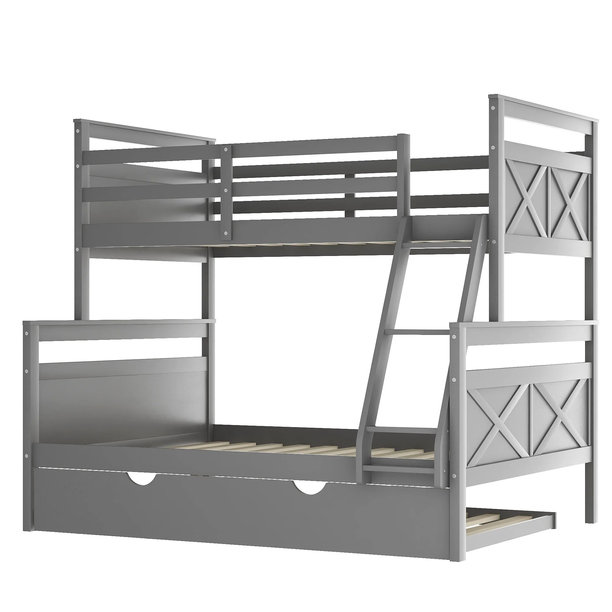 Gray Twin Over Full Size Bunk Bed With Trundle By Homeroots - Image 8