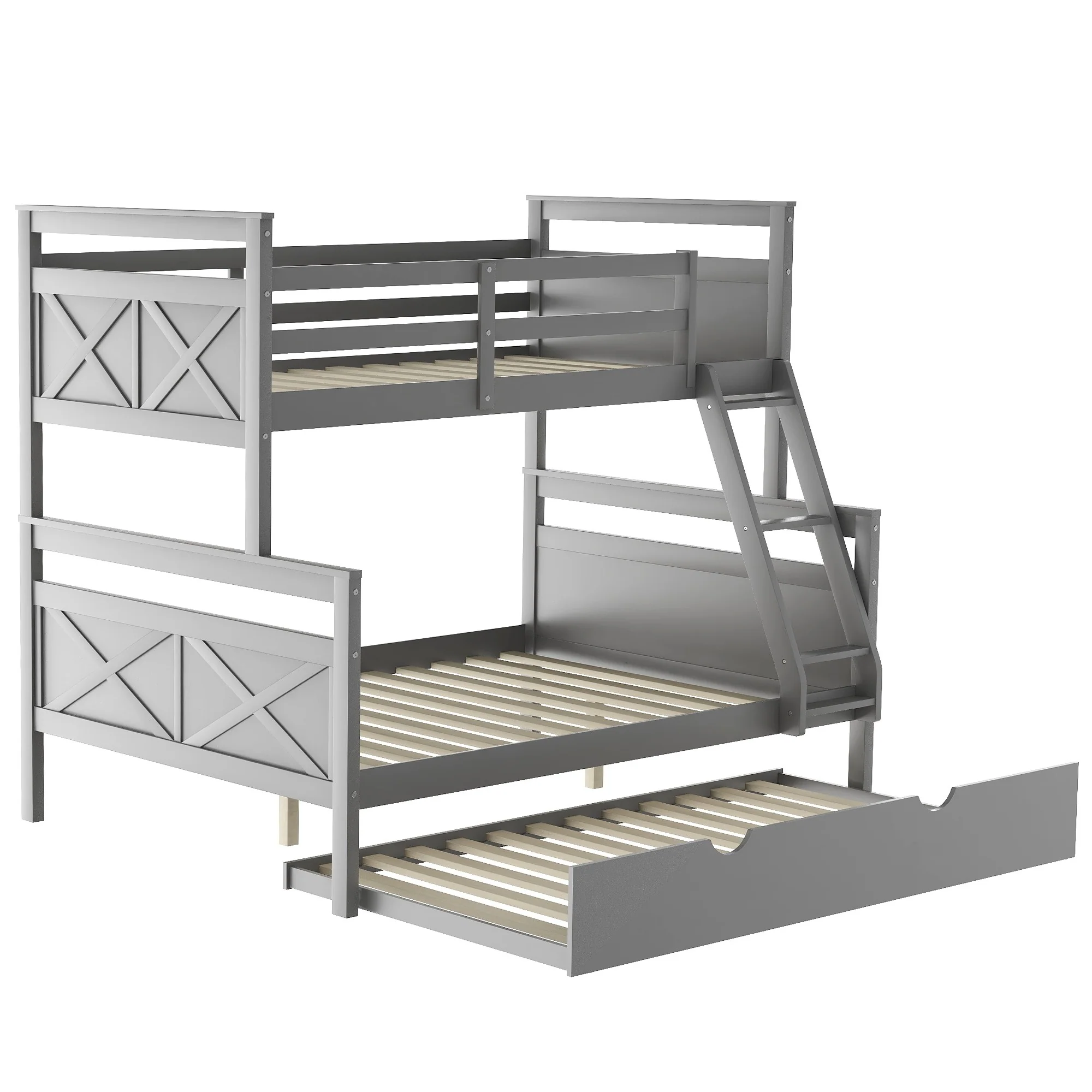 Gray Twin Over Full Size Bunk Bed With Trundle By Homeroots - Image 9