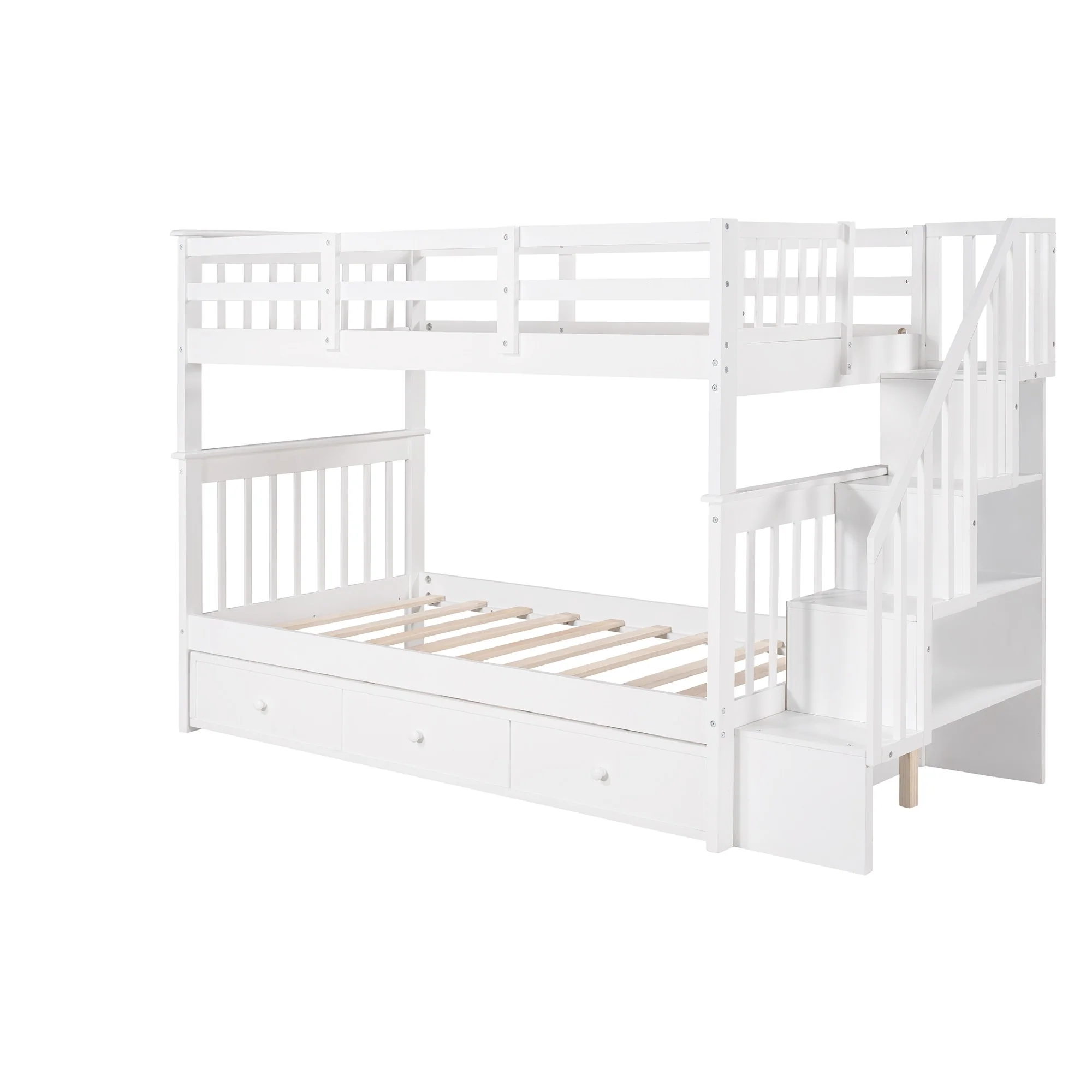 Gray Twin Over Twin Bunk Bed With Stairway And Drawers By Homeroots - Image 12