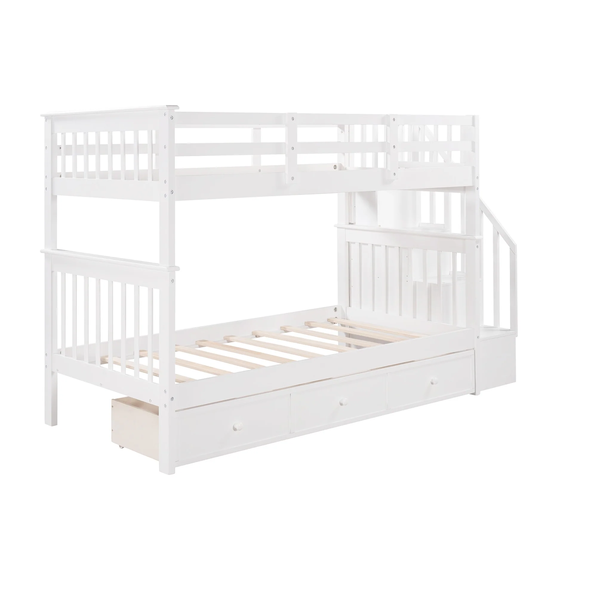 Gray Twin Over Twin Bunk Bed With Stairway And Drawers By Homeroots - Image 14