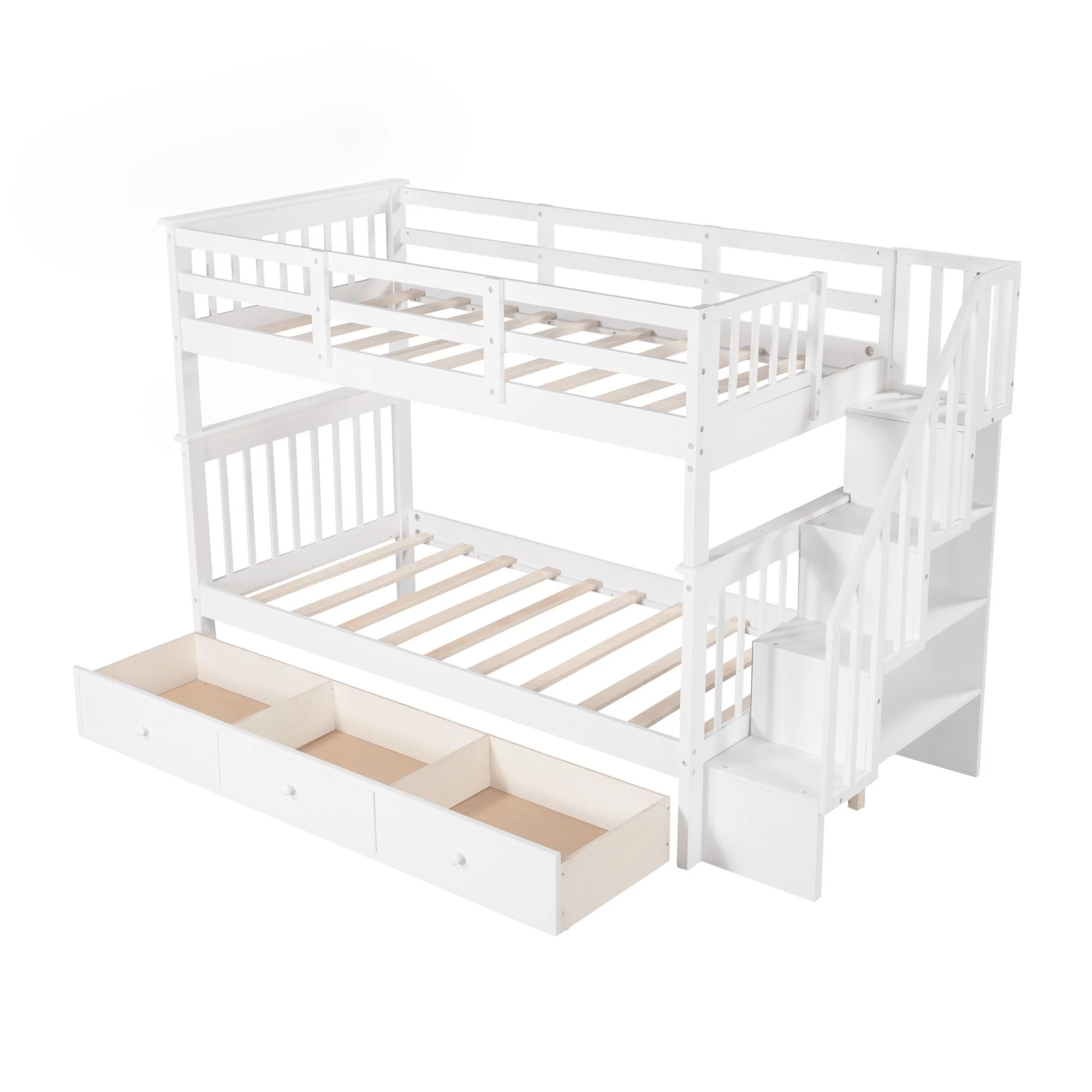Gray Twin Over Twin Bunk Bed With Stairway And Drawers By Homeroots - Image 15