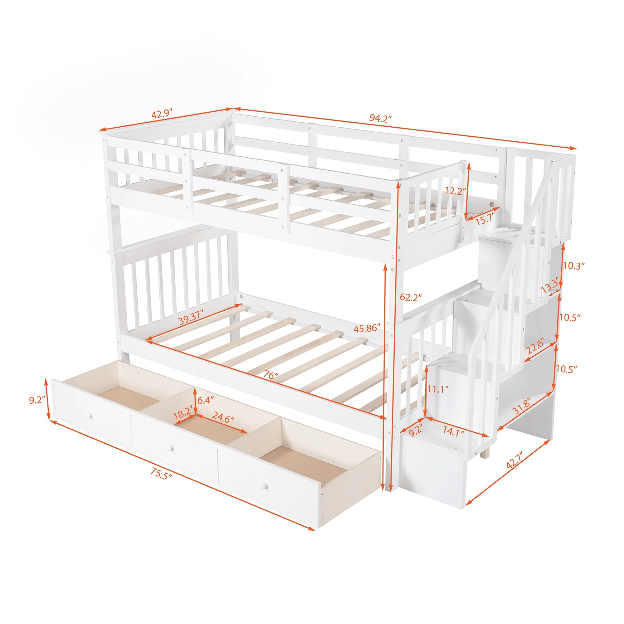 Gray Twin Over Twin Bunk Bed With Stairway And Drawers By Homeroots - Image 16