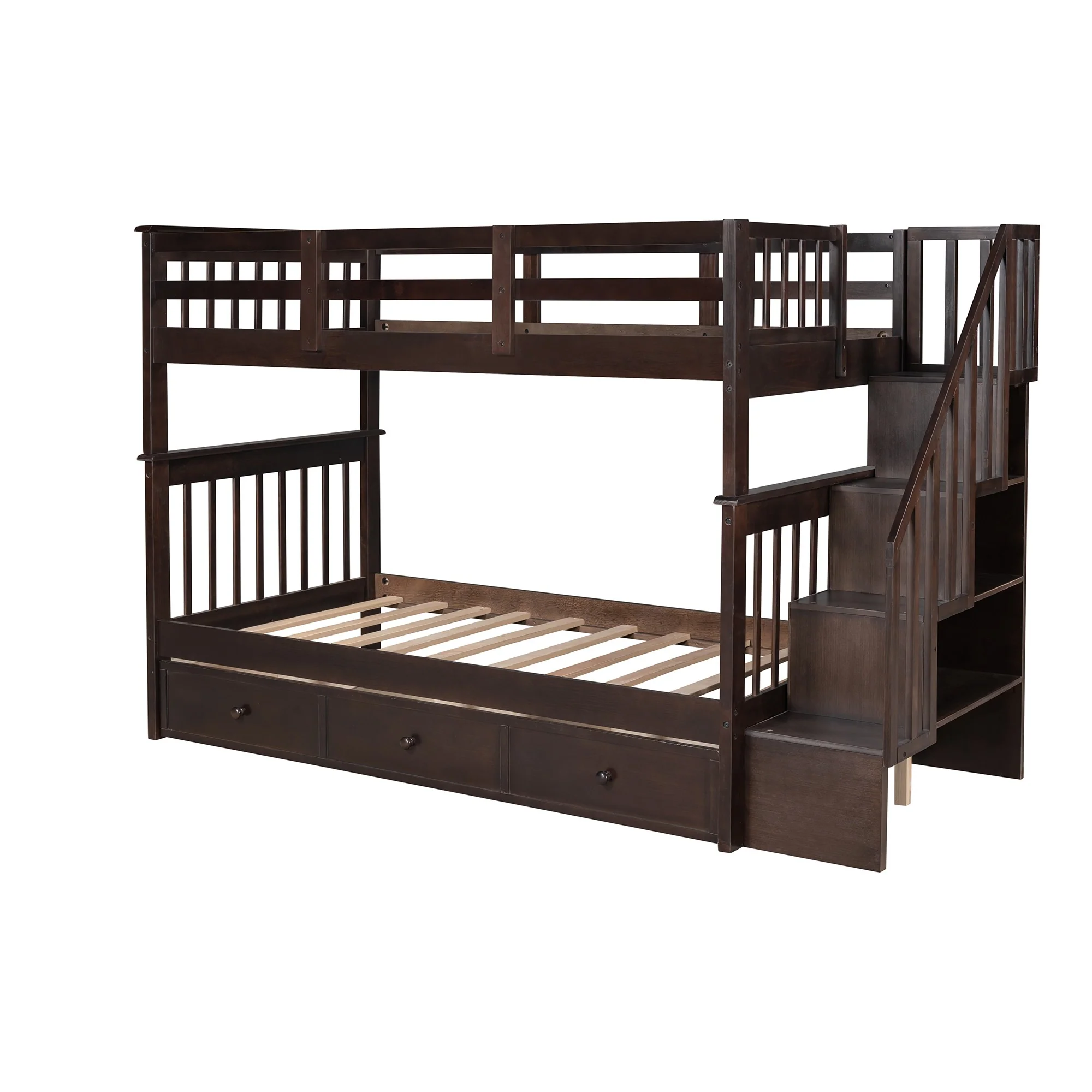 Gray Twin Over Twin Bunk Bed With Stairway And Drawers By Homeroots - Image 21