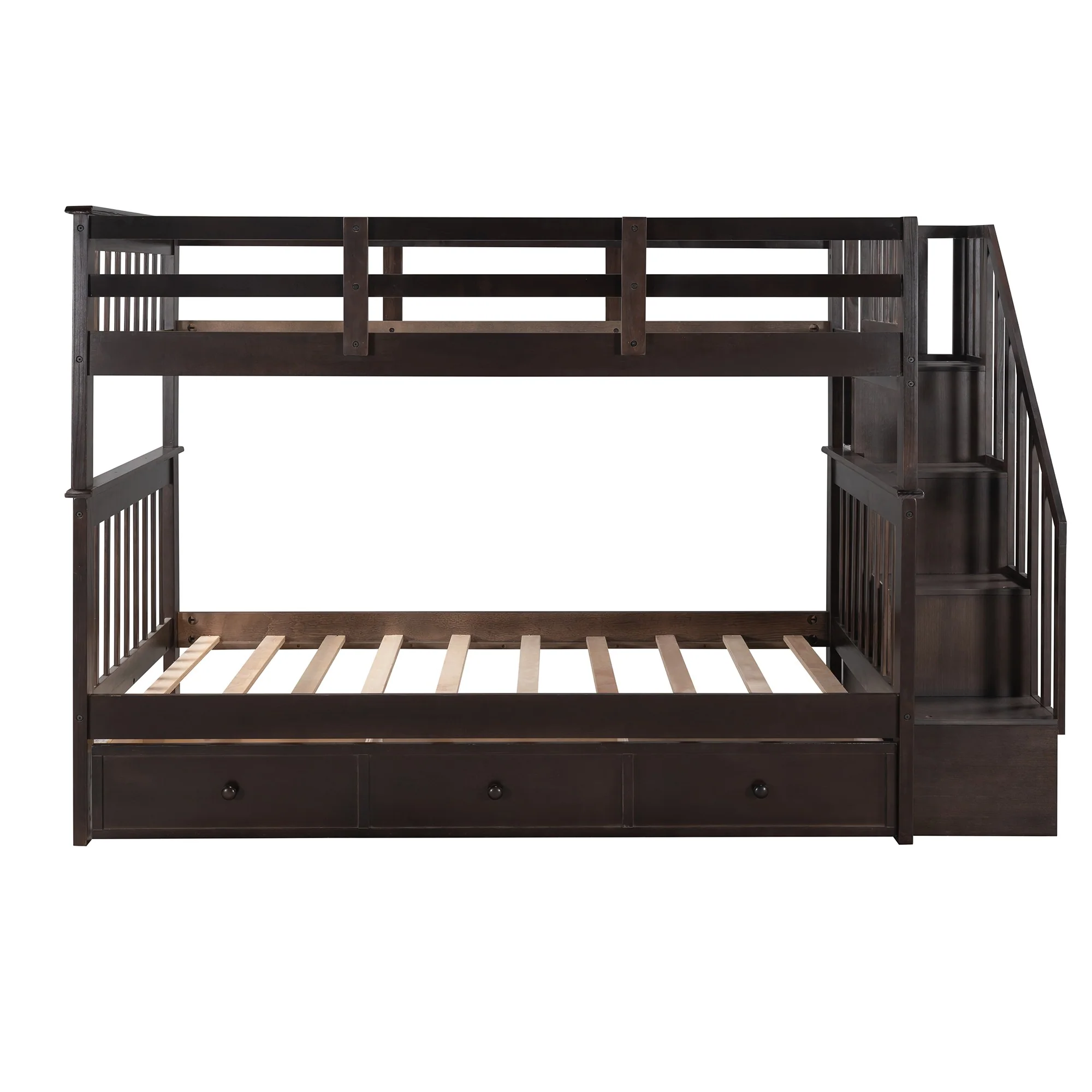 Gray Twin Over Twin Bunk Bed With Stairway And Drawers By Homeroots - Image 22