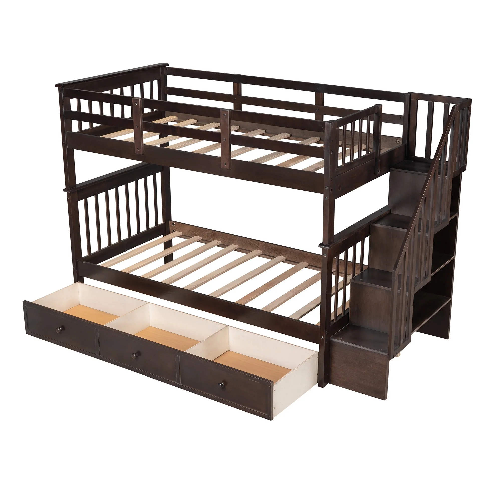 Gray Twin Over Twin Bunk Bed With Stairway And Drawers By Homeroots - Image 23
