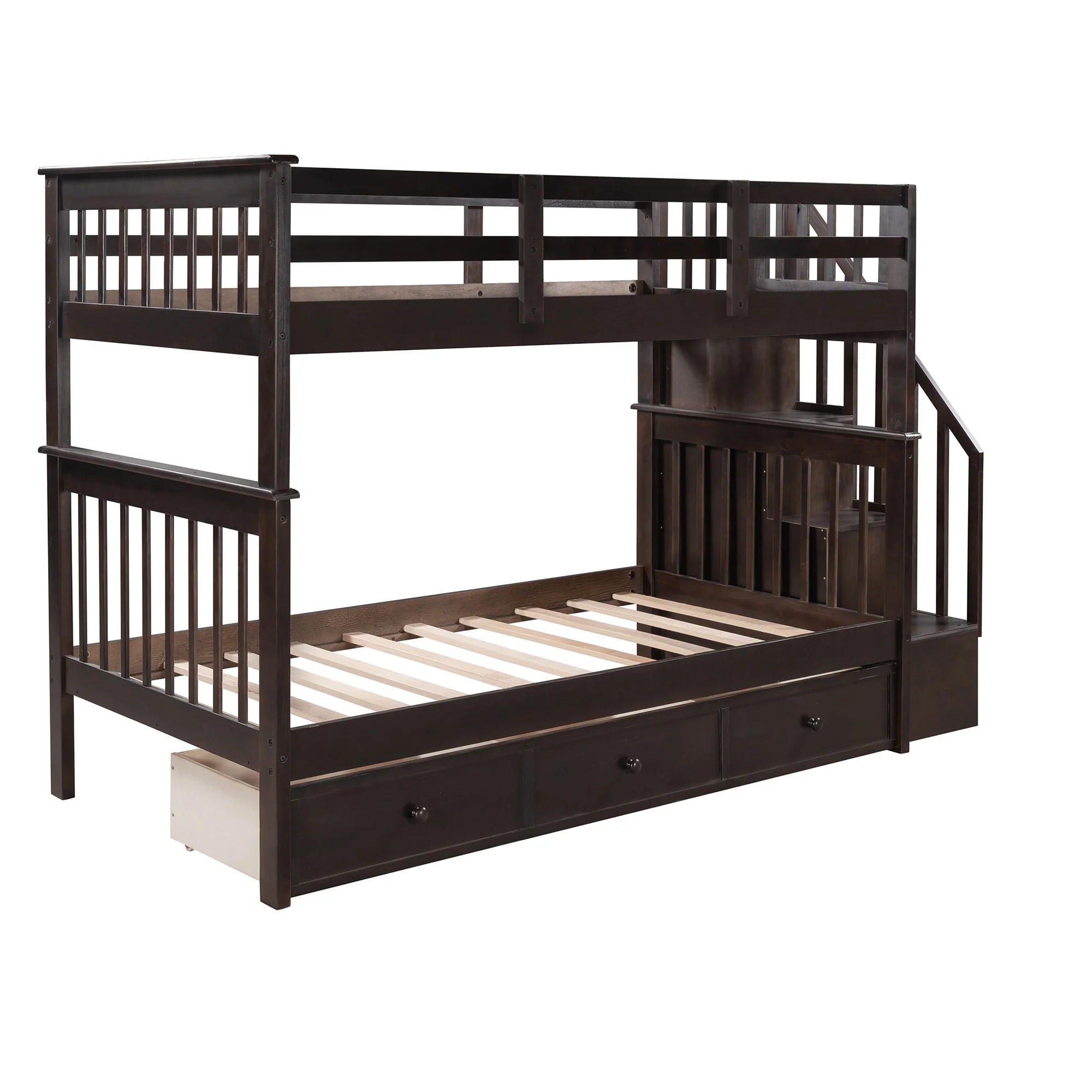 Gray Twin Over Twin Bunk Bed With Stairway And Drawers By Homeroots - Image 26
