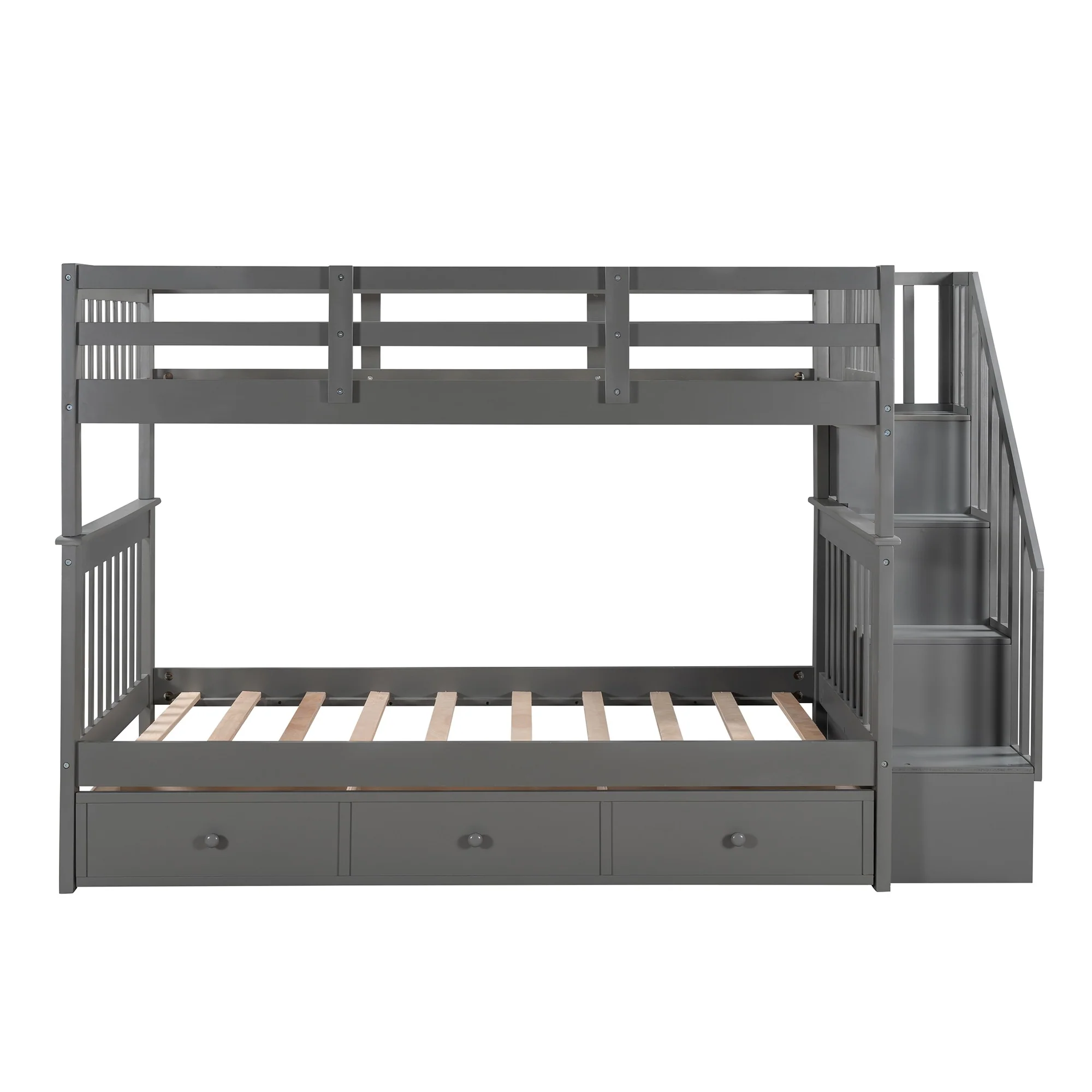 Gray Twin Over Twin Bunk Bed With Stairway And Drawers By Homeroots - Image 4