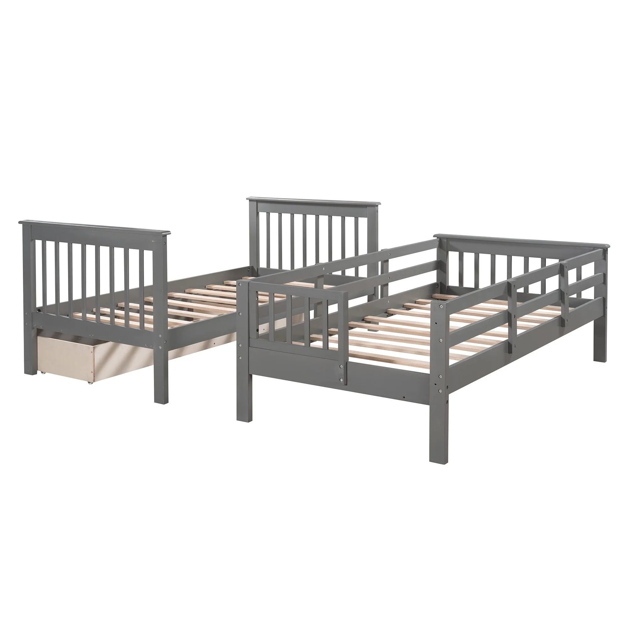 Gray Twin Over Twin Bunk Bed With Stairway And Drawers By Homeroots - Image 9