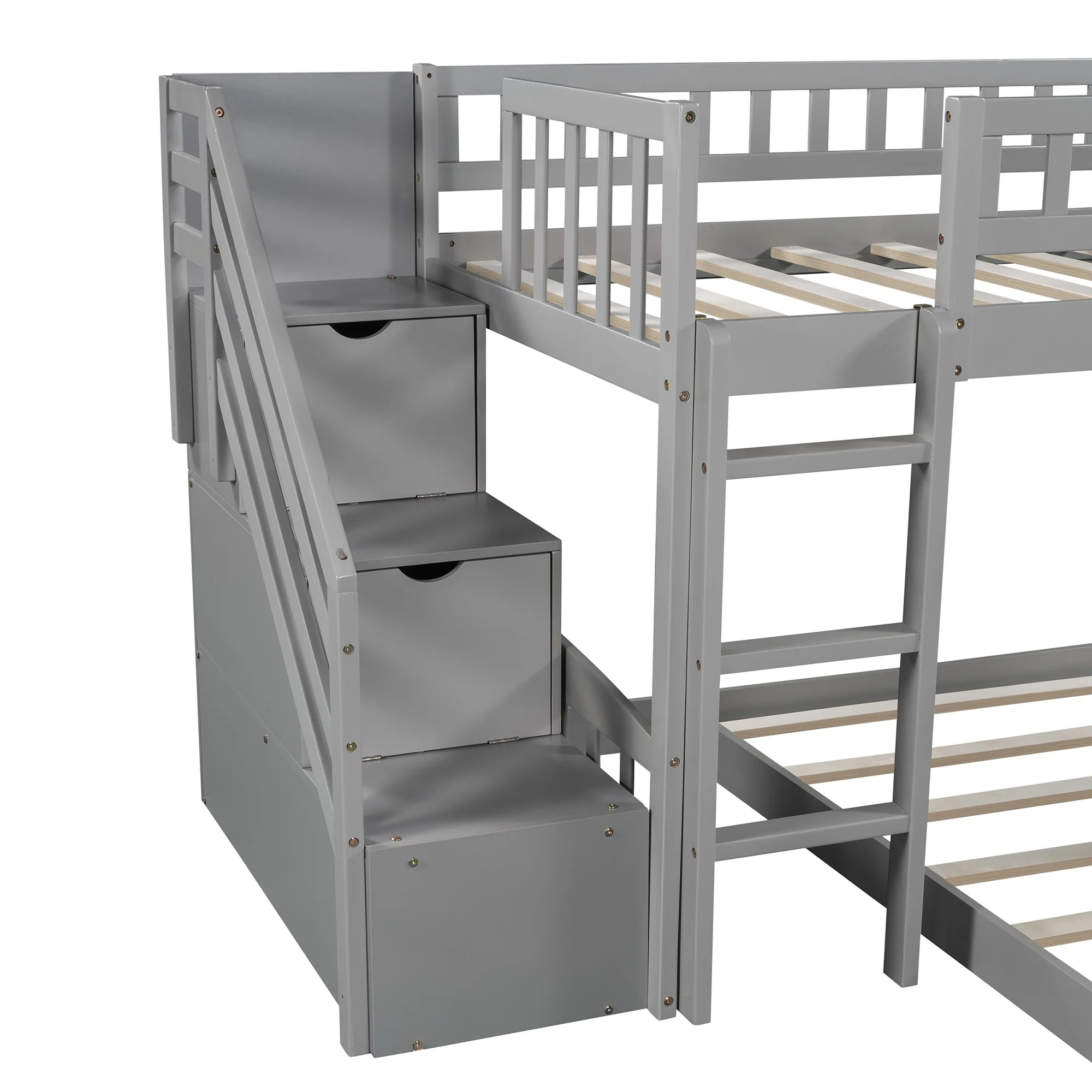 Gray Twin Over Twin Perpendicular Bunk Bed With Storage Stairs And Slide By Homeroots - Image 7