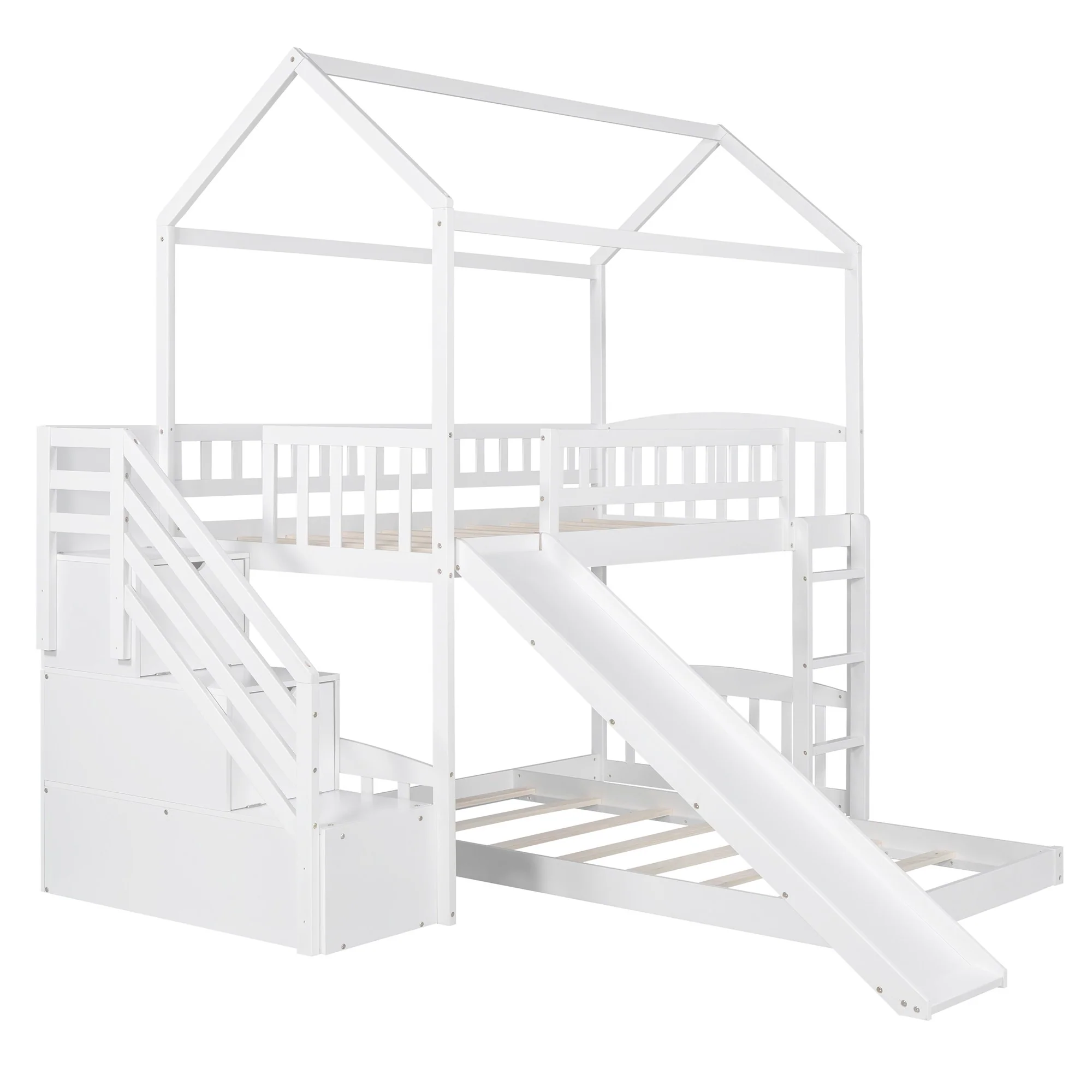 Gray Twin Over Twin Playhouse Perpendicular Bunk Bed With Slide By Homeroots - Image 18