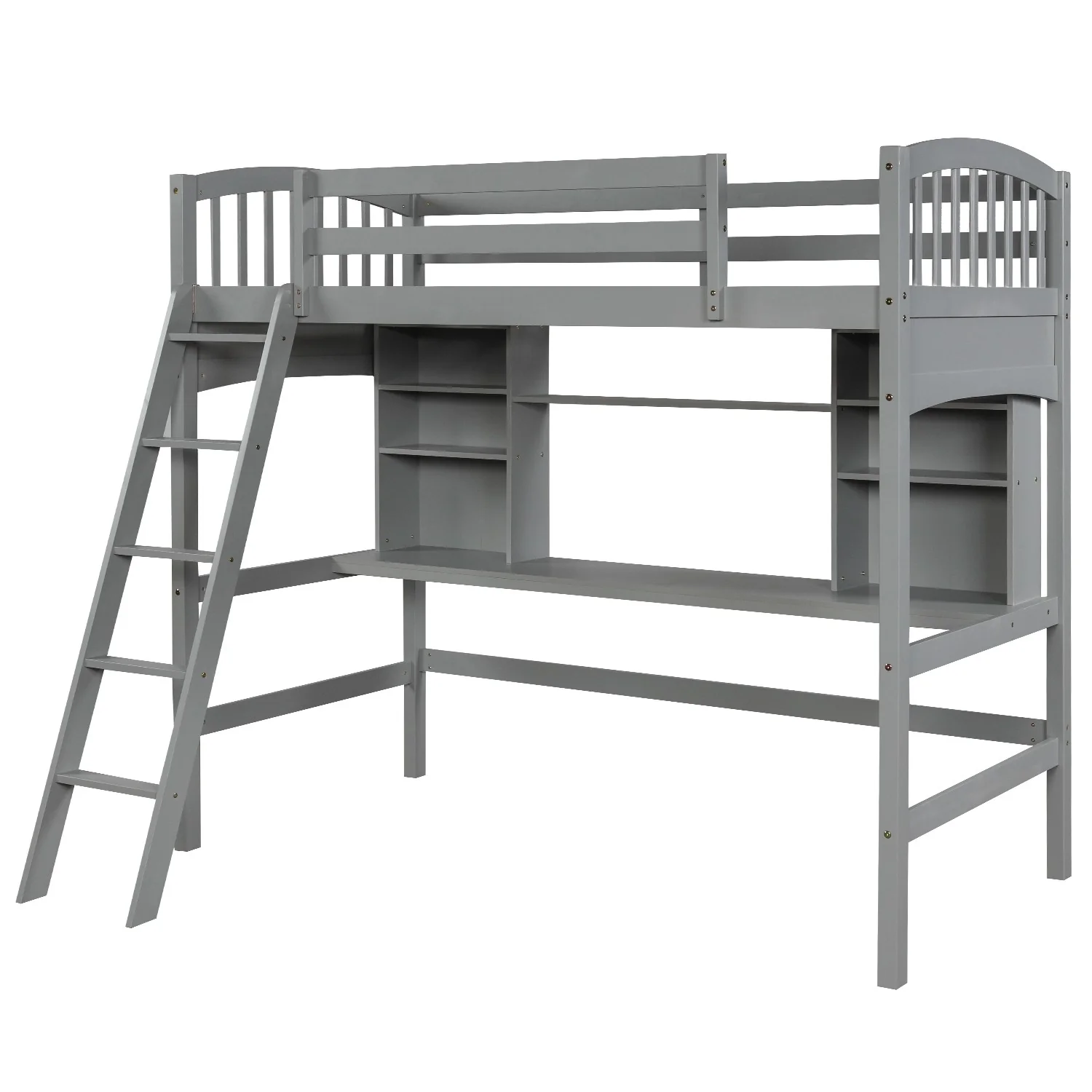 Gray Twin Size Loft Bed With Desk And Shelves By Homeroots - Image 3